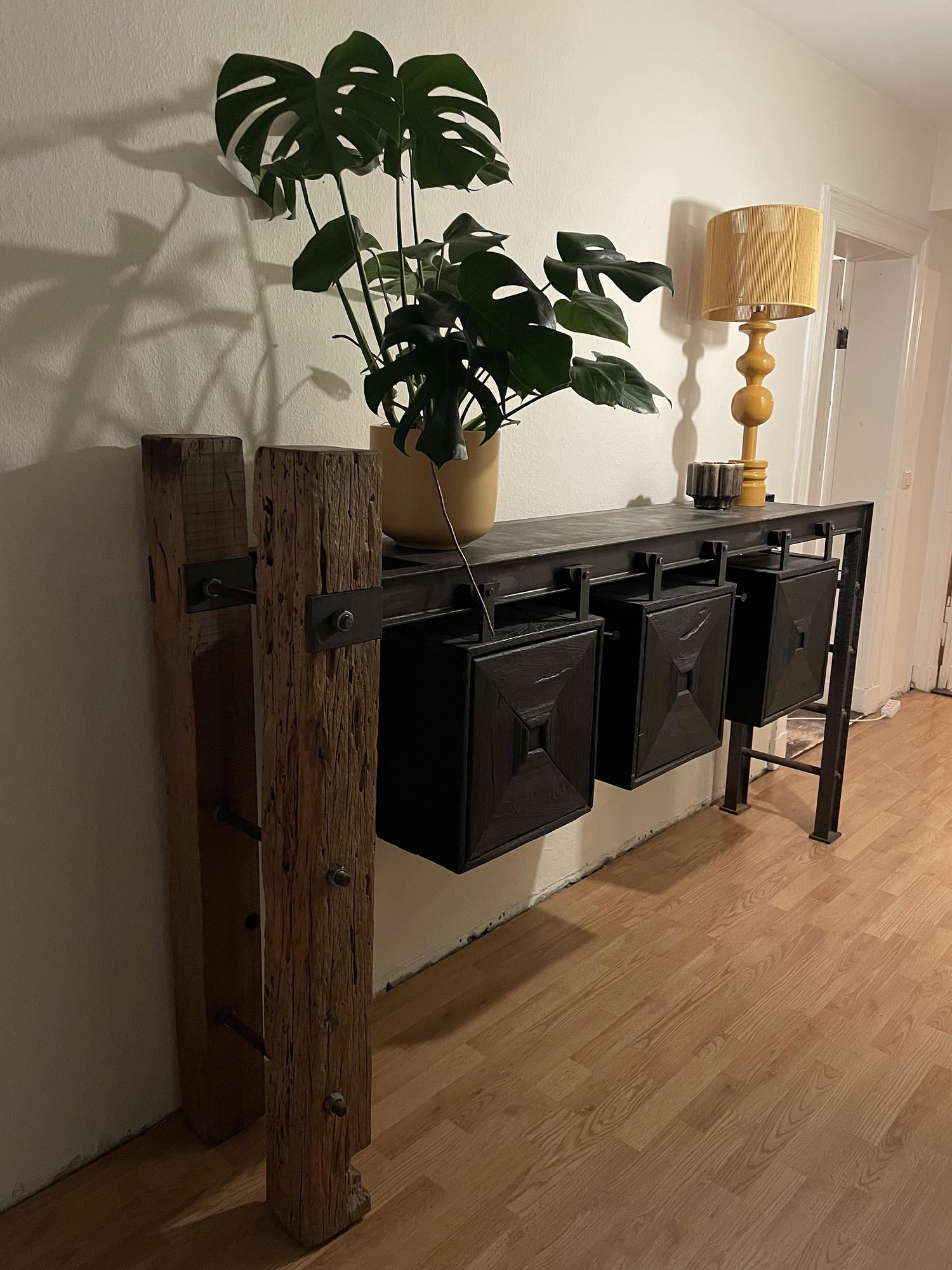 Galerie Sideboard Handgefertigt Holz Stahl Schwarz 0
