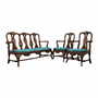 2x Vintage Chair & Bench Wood Velvet Blue 1970s 0