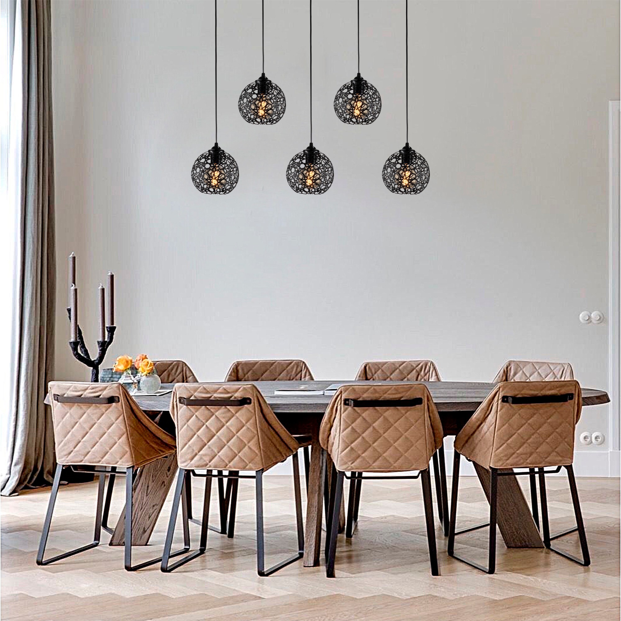 Pendant lamp with 5 elements Black metal 0