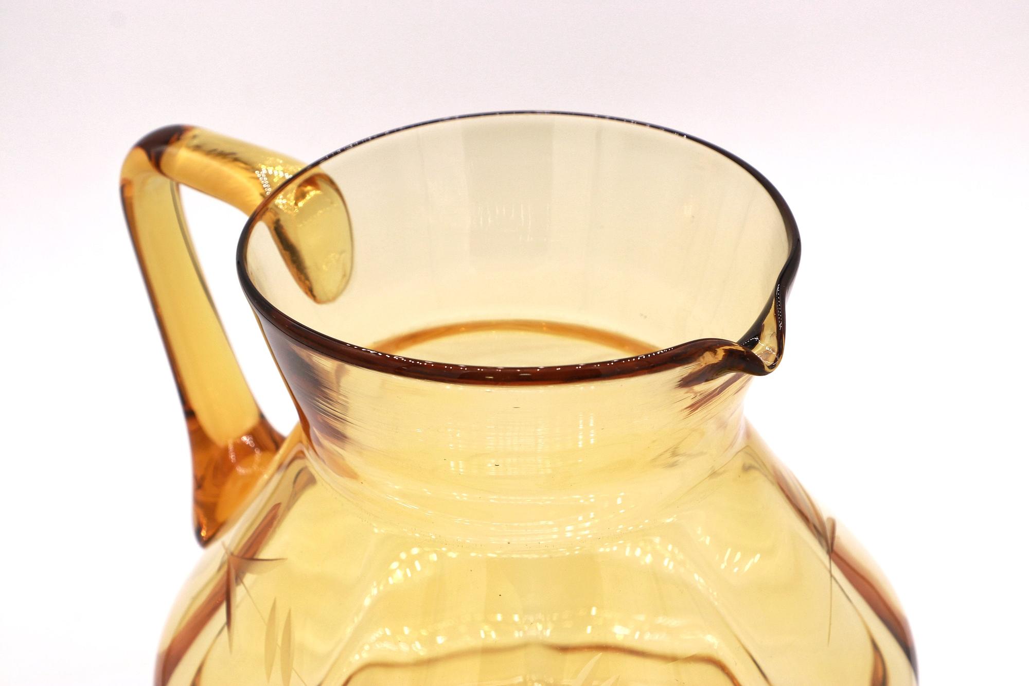 Caraffa Vintage Art Deco in vetro giallo anni '30 4