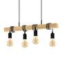 4-Light Pendant Light Steel Solid Wood Black 0