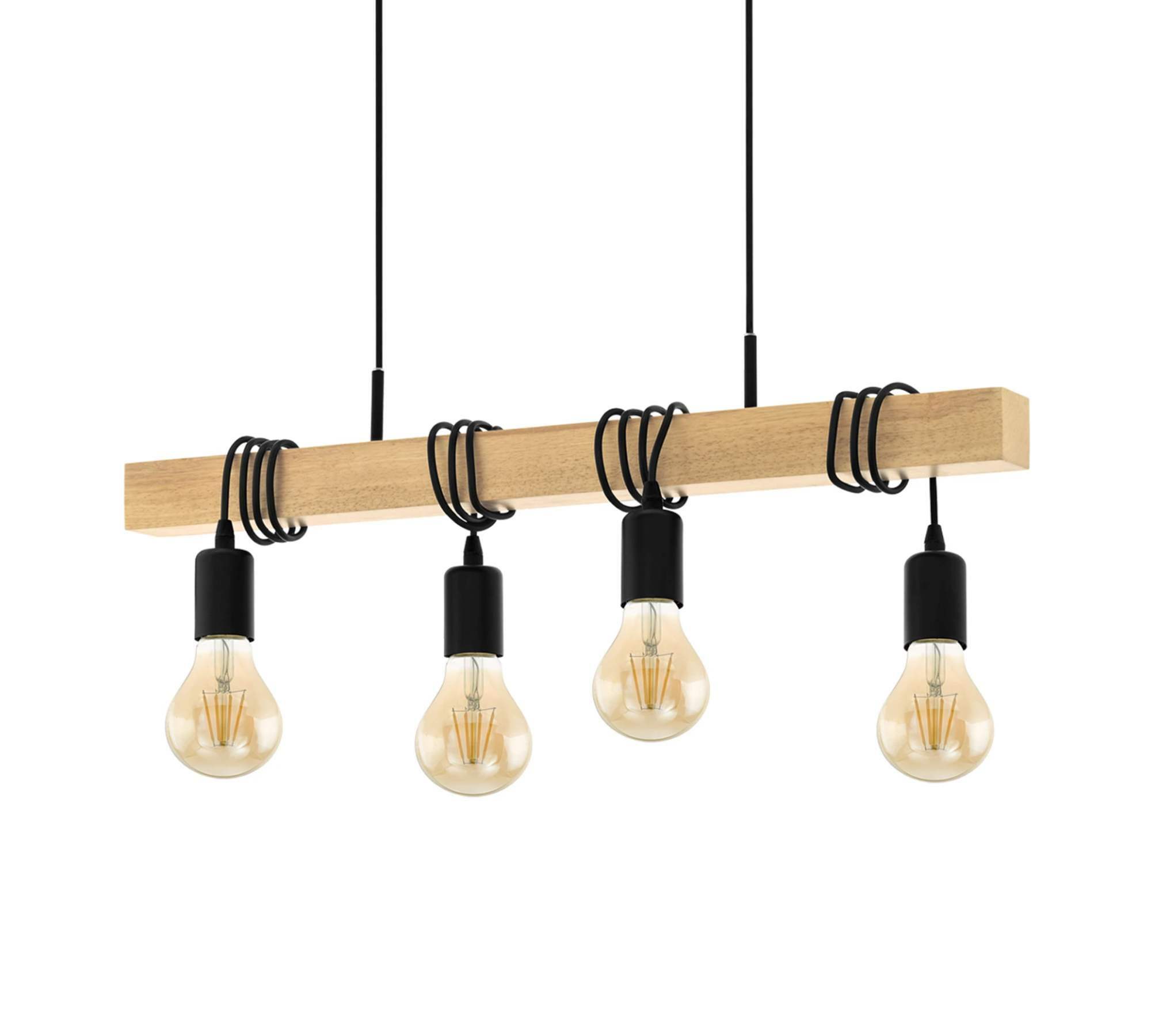 4-Light Pendant Light Steel Solid Wood Black 0