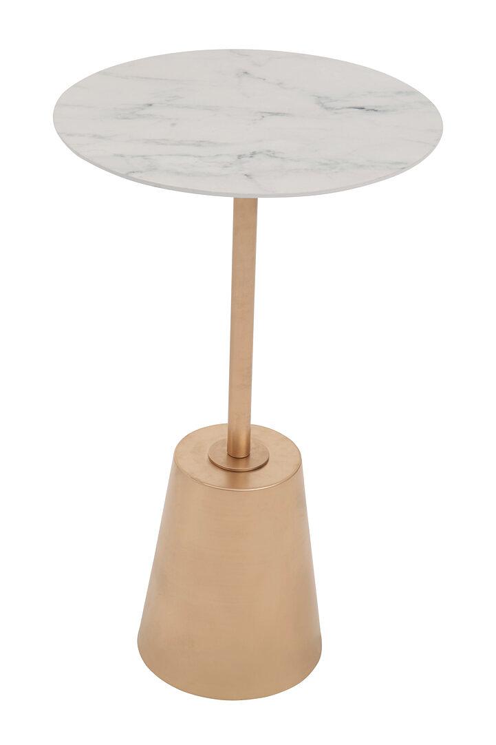 Avola Round Side Table Marble Look White Gold 1