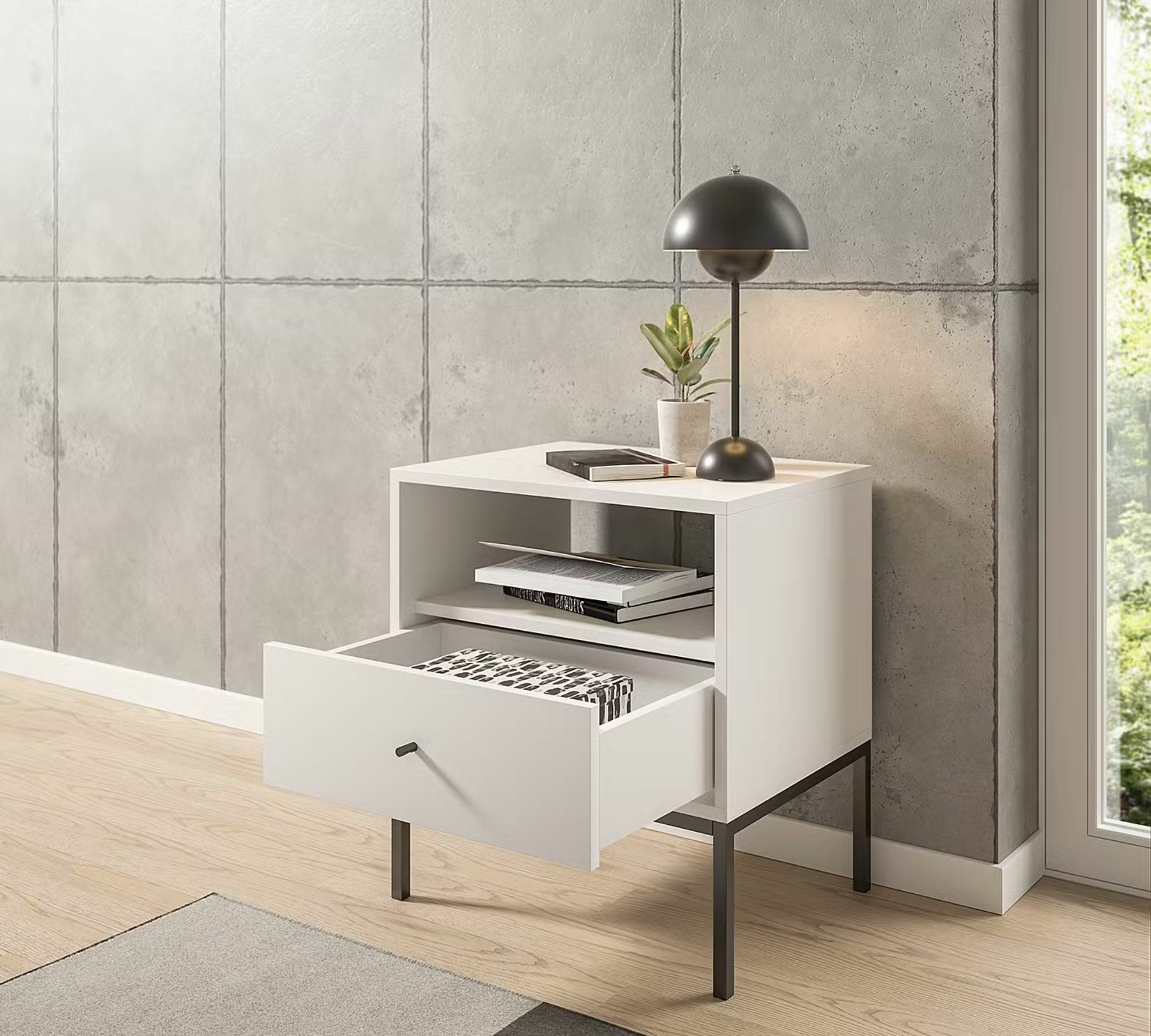 Bandoba Nachtkommode Metall Holz Weiß 2