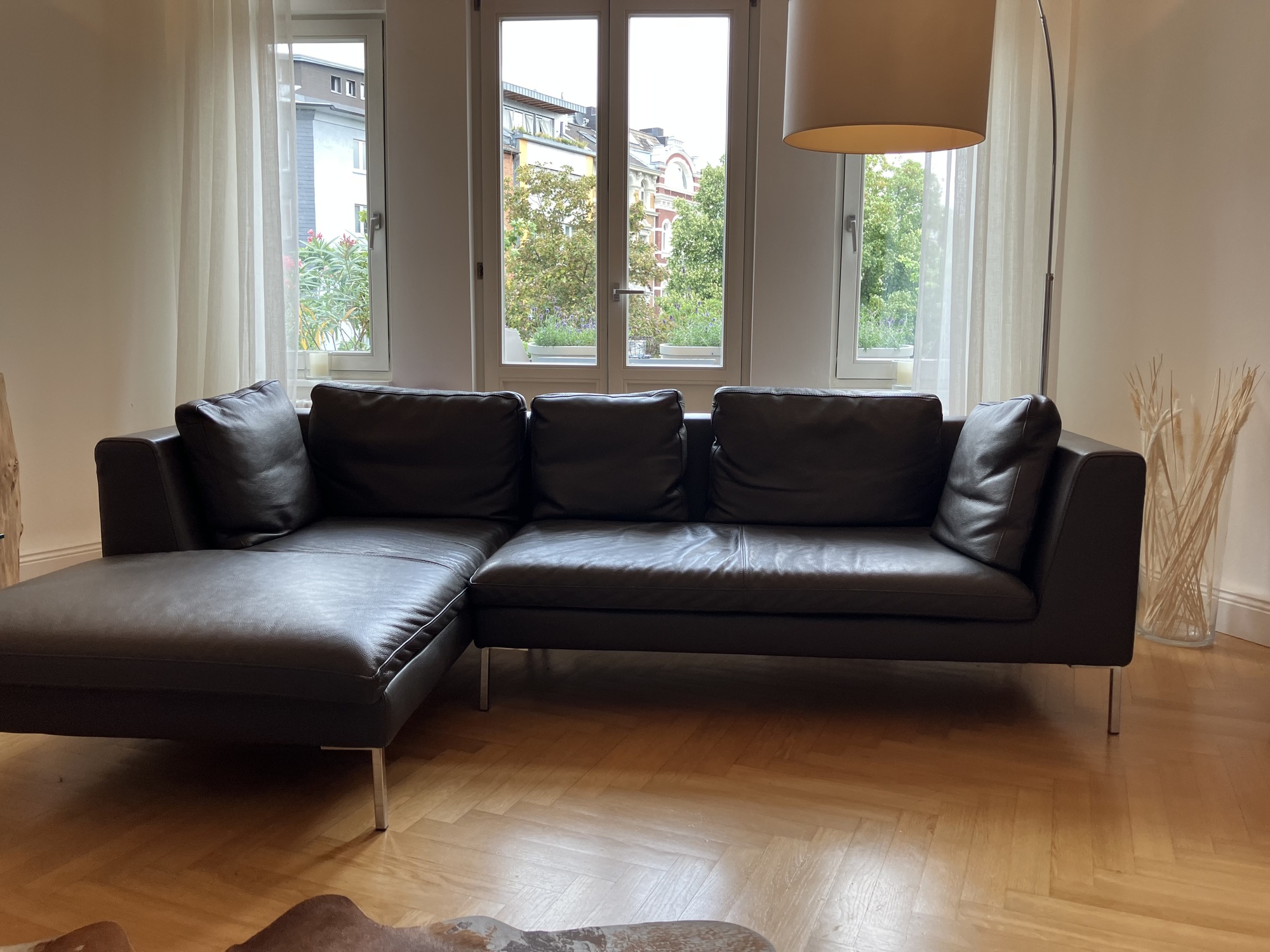 Sofa Récamiere Links Leder Metall Grau 0
