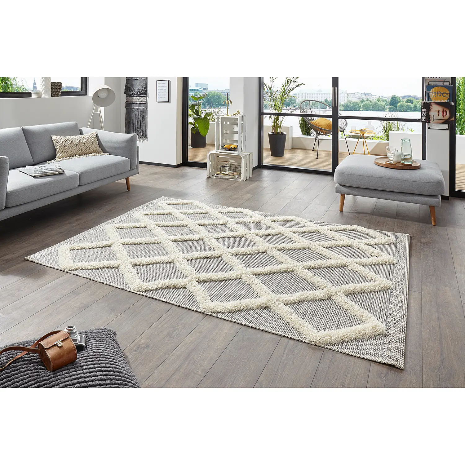 Ayoun In-/Outdoorteppich Hellgrau Creme 3