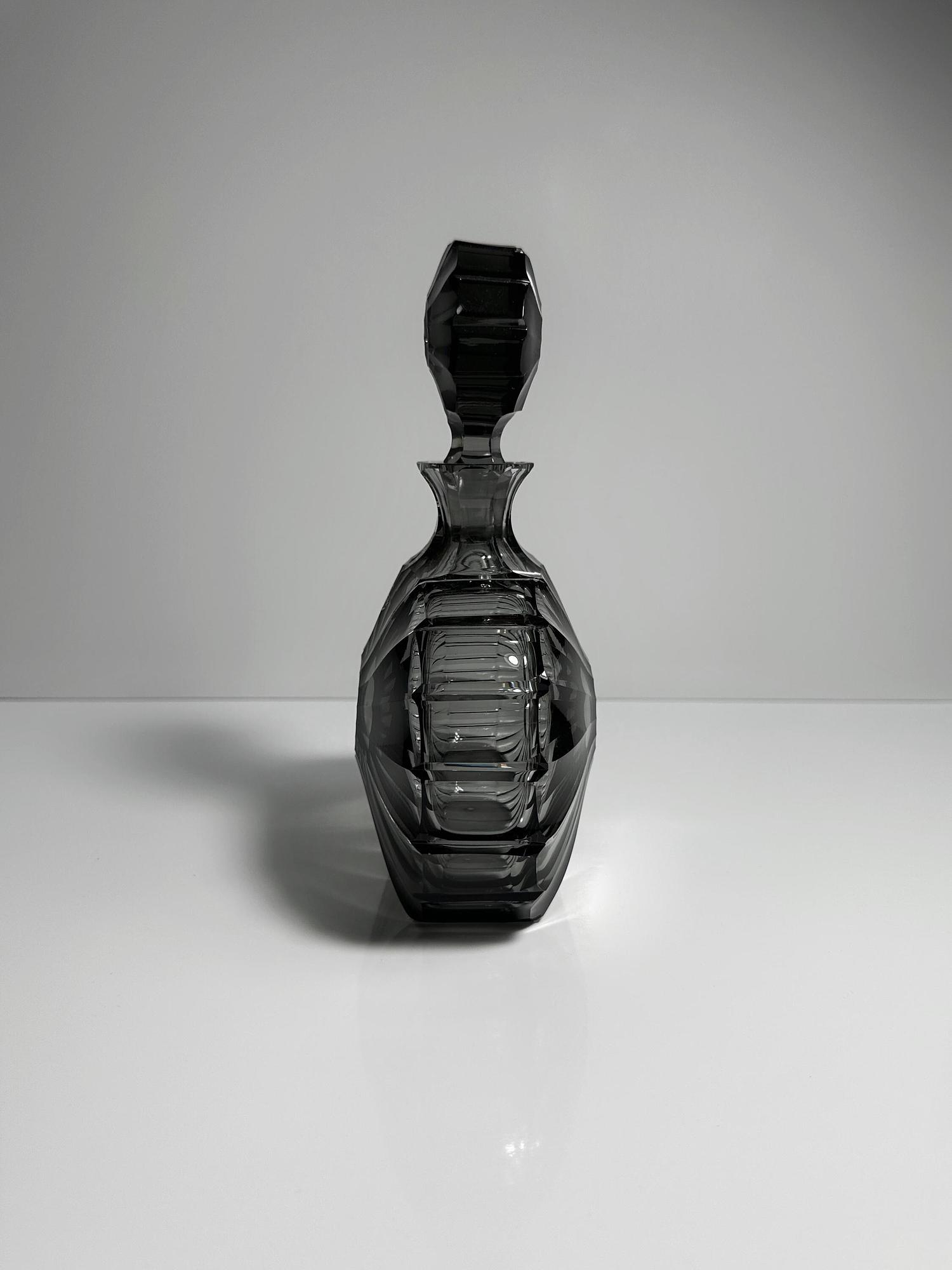 Midcentury Kristall-Dekanter / Karaffe Rauchglas Grau 2