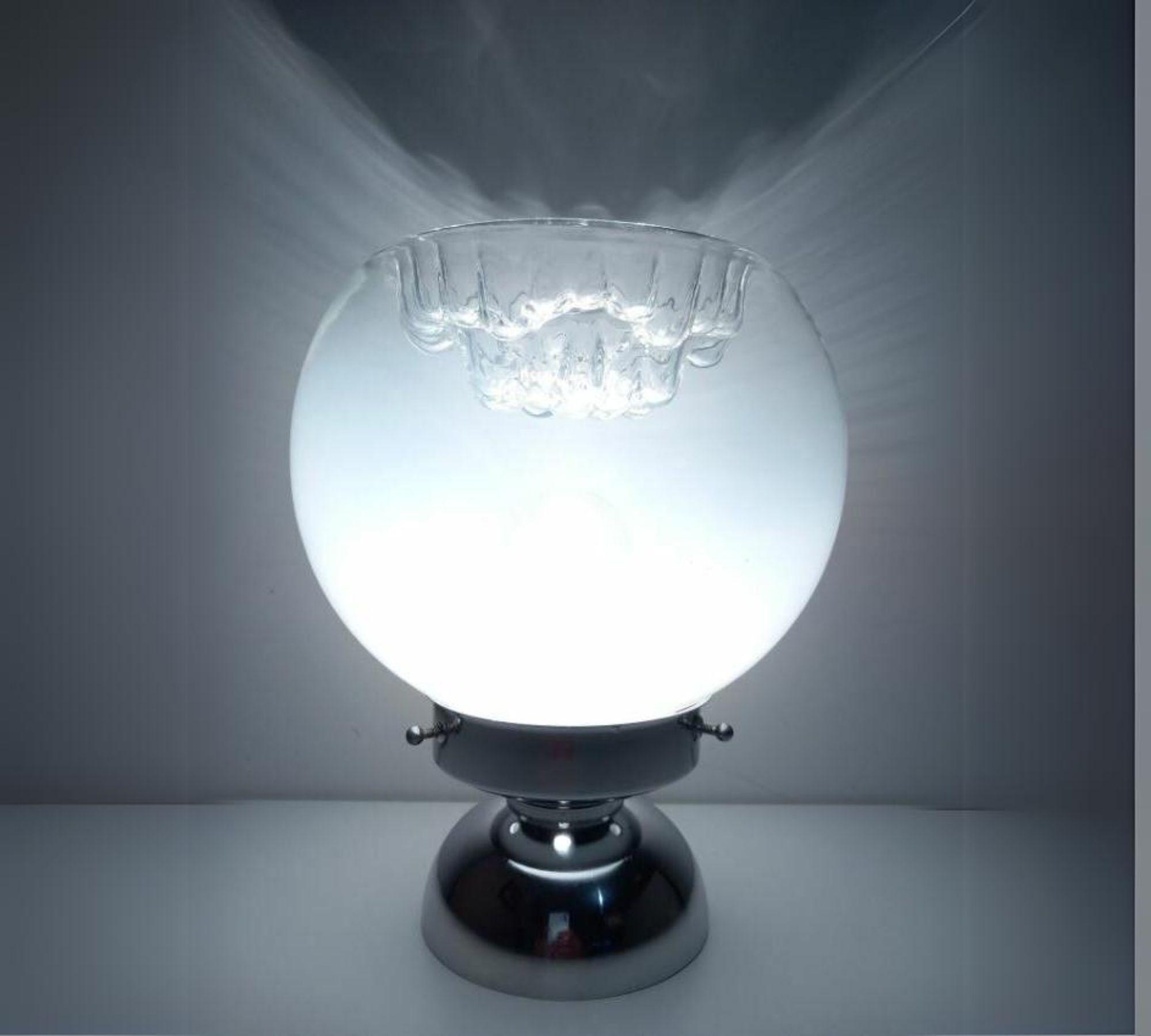 Vintage Tischleuchte Glas Chrom Weiß 4