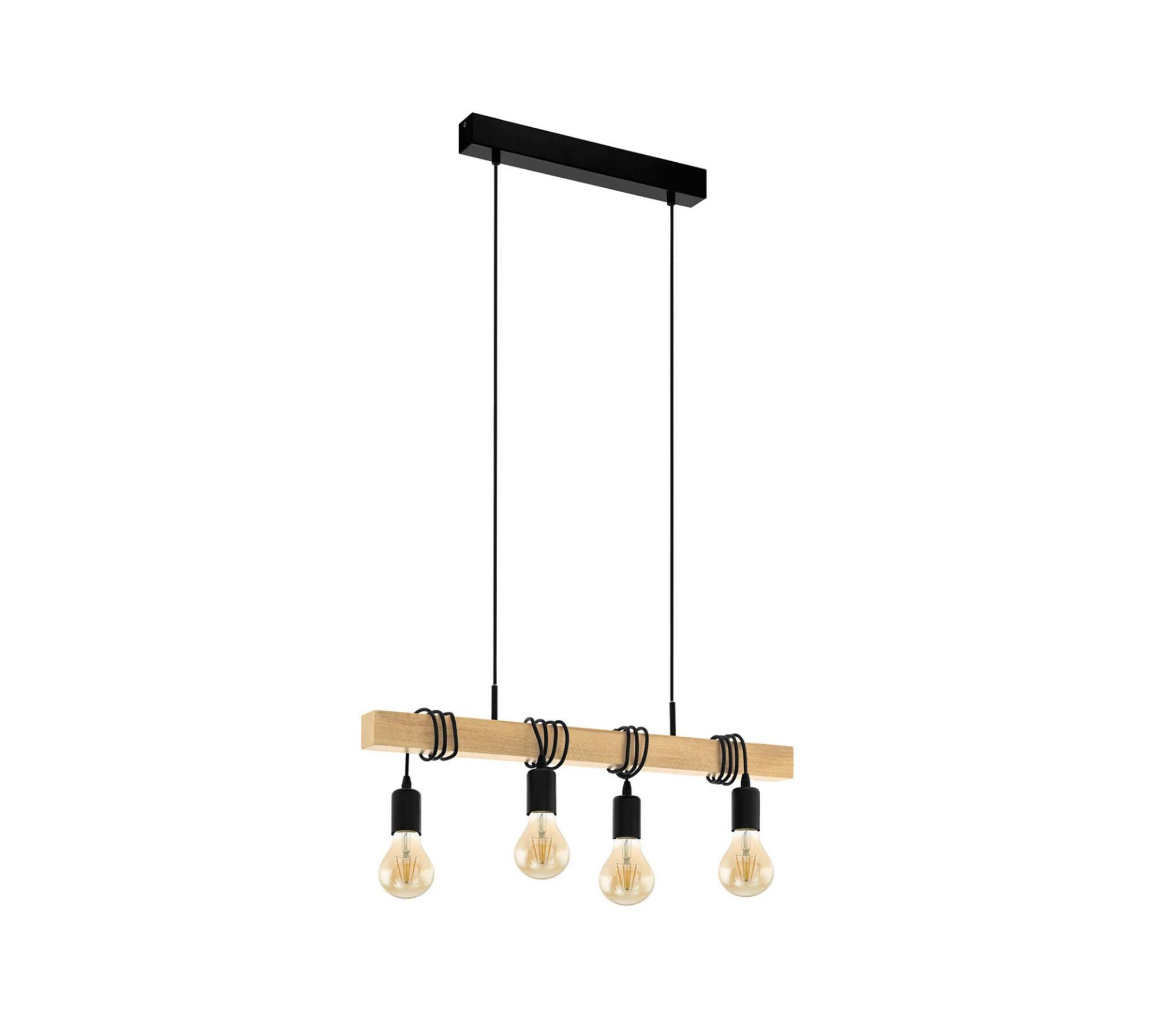 4-Light Pendant Light Steel Solid Wood Black 1