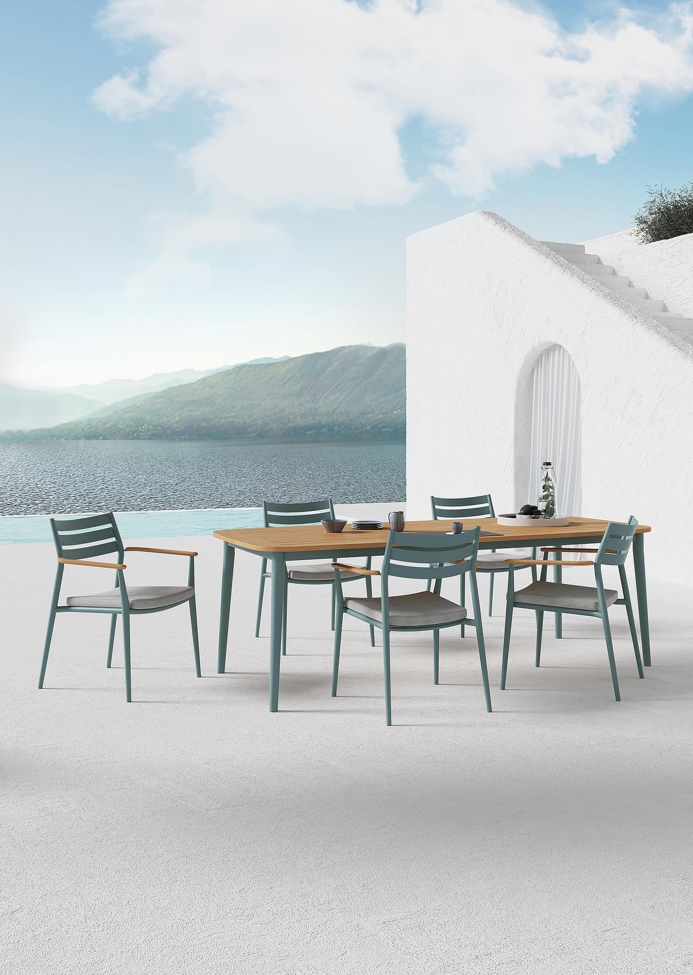 Charlie Tisch Teak-Platte Aluminium Petrol 170 x 100 cm 3