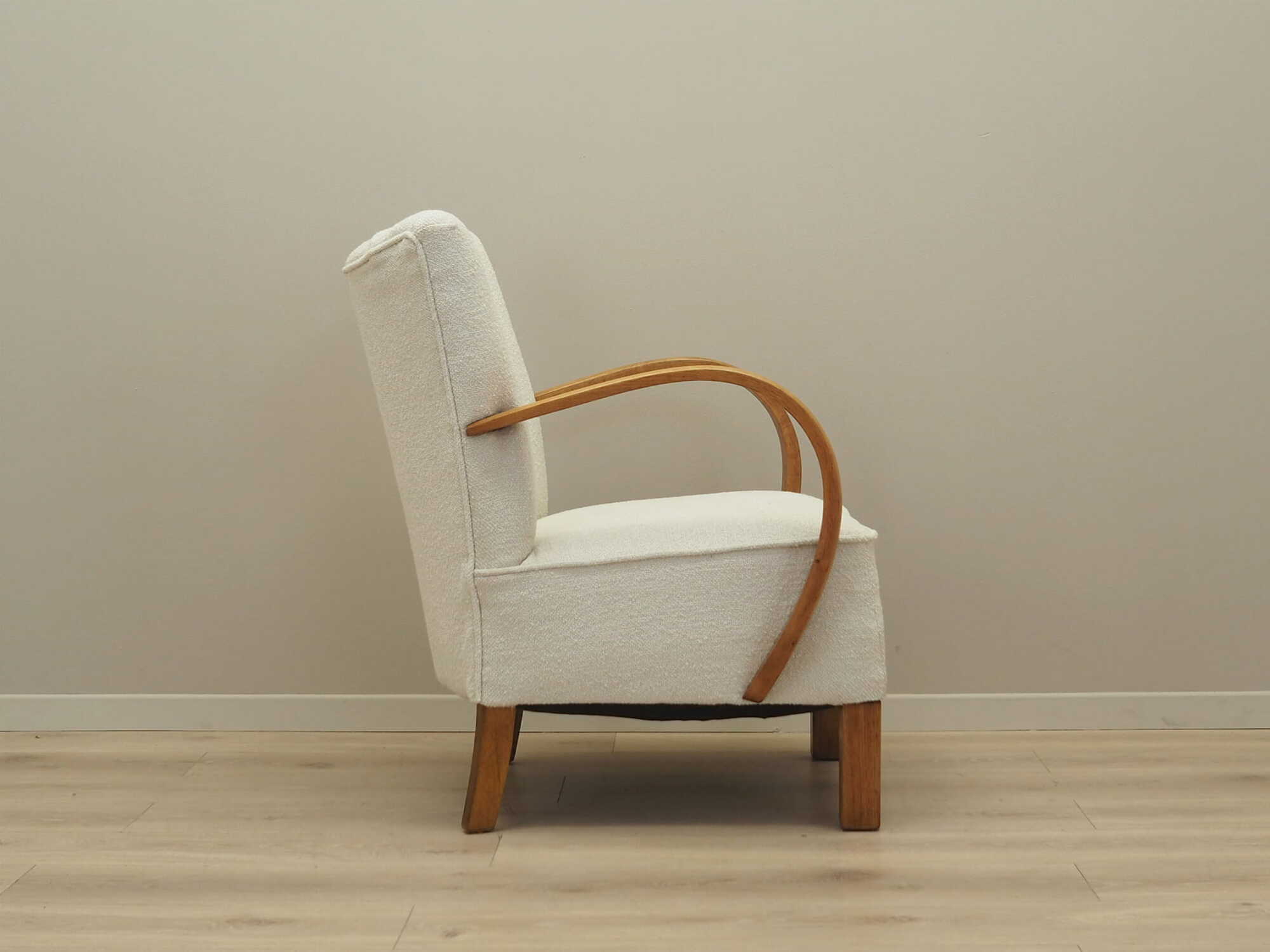 Vintage armchair oak wood textile cream 1950s 6