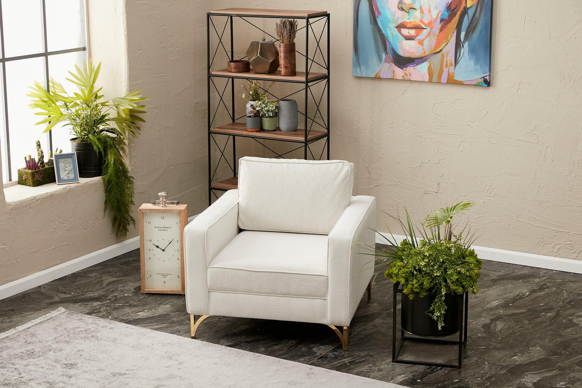 Lima Armchair Cream with gold legs 1