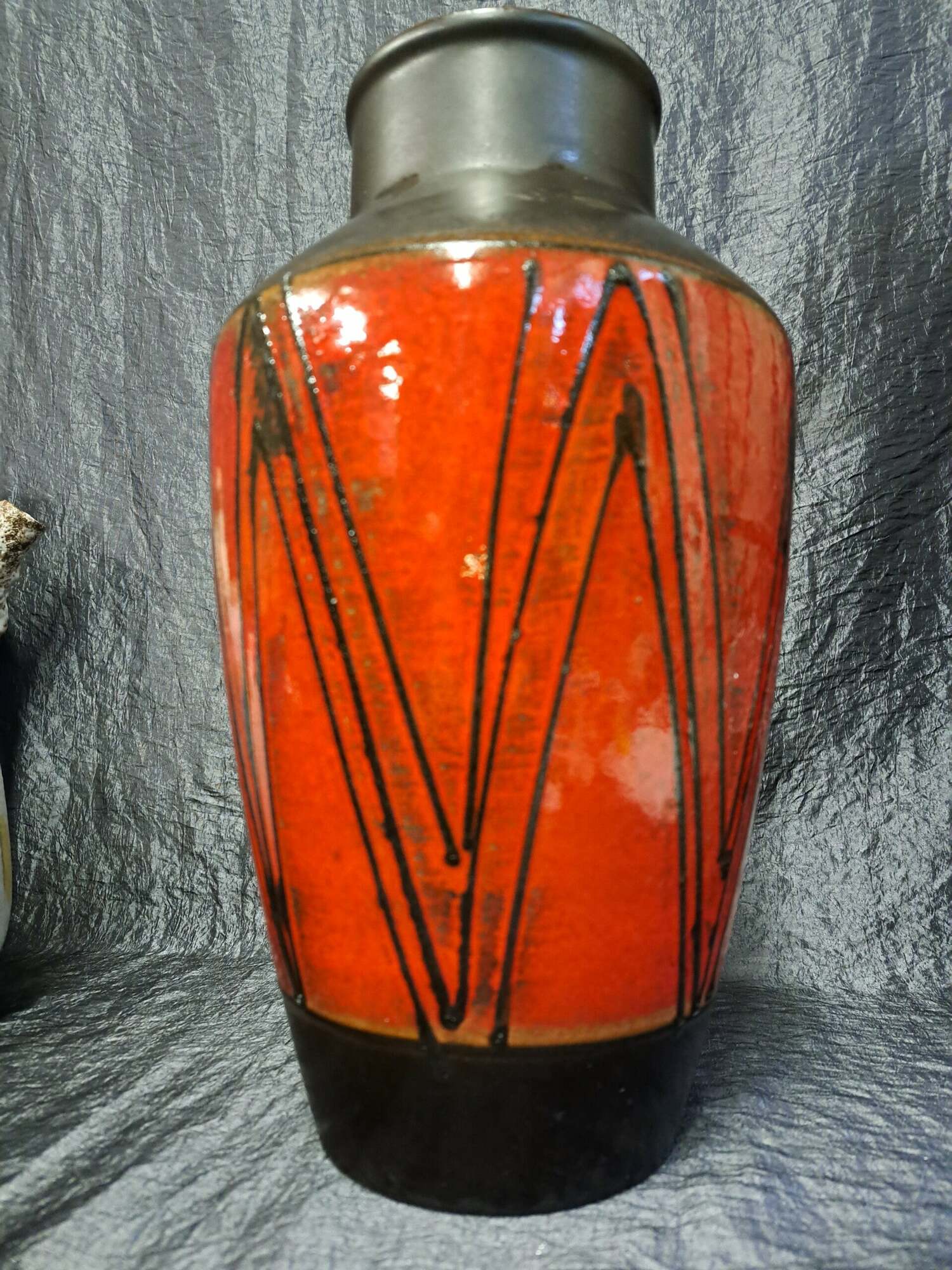 Vintage Vase Keramik Orange Schwarz 2