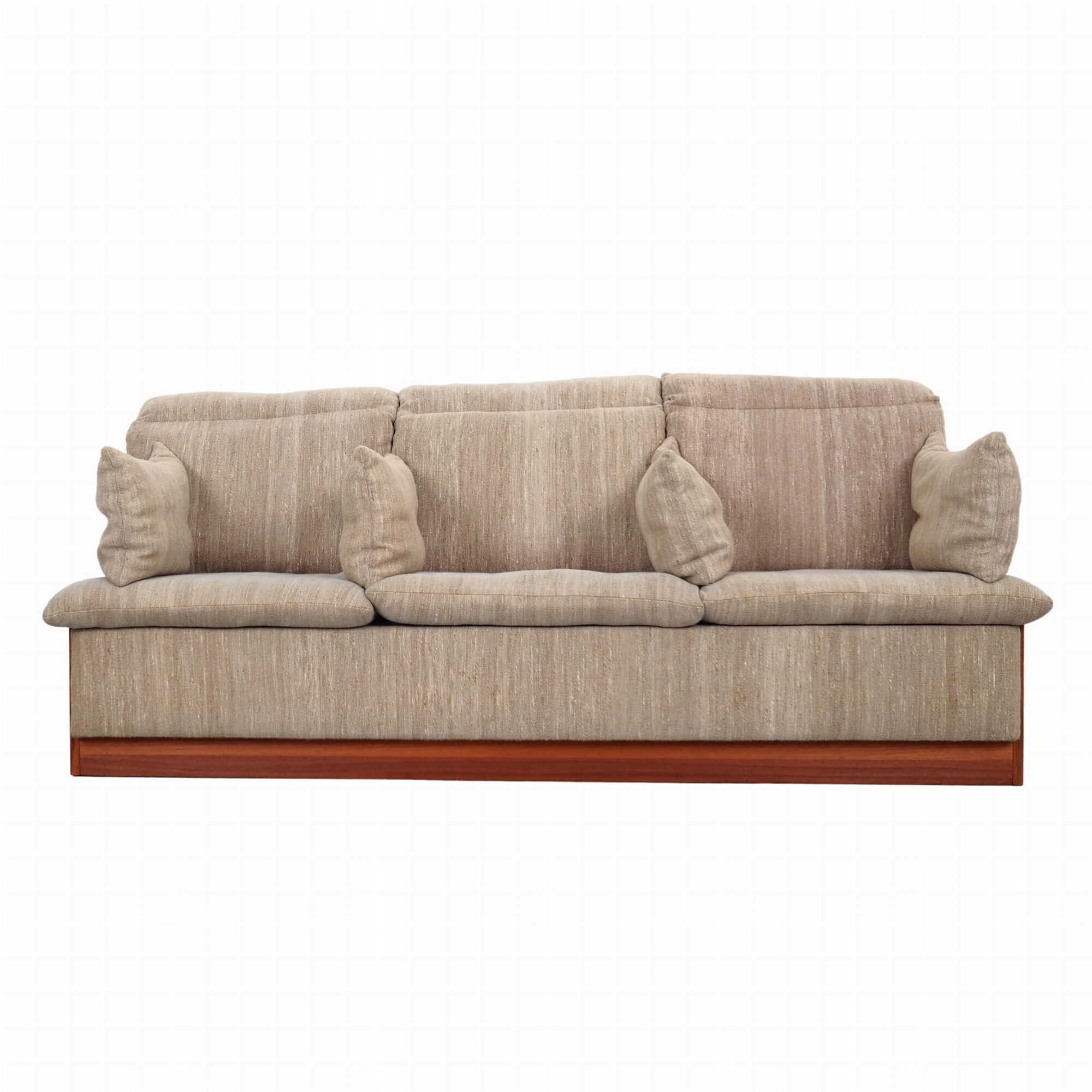 Vintage Sofa 3-Seater Teak Wood Textile Grey 1970s 0