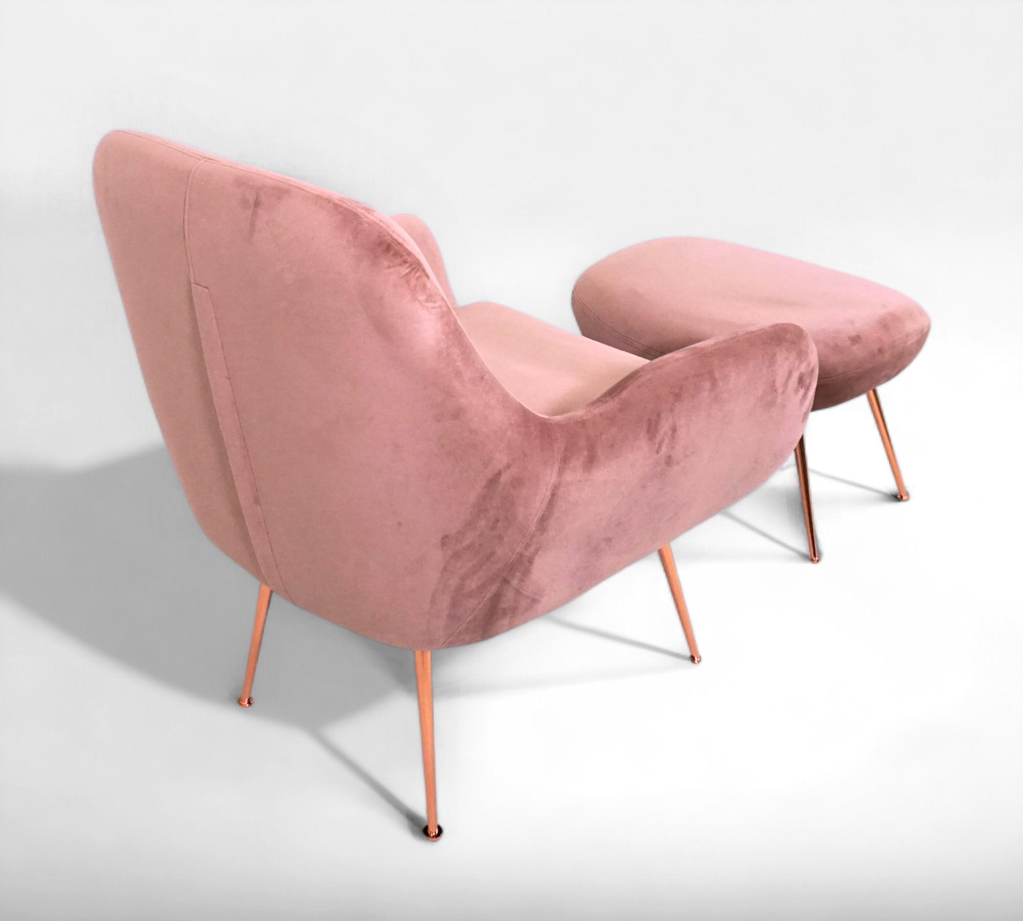 Moby Sessel und Fußhocker Chrom Samt 3