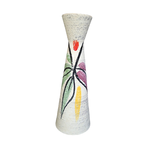 Vintage Keramikvase Braun Beige Blau gestreift 0