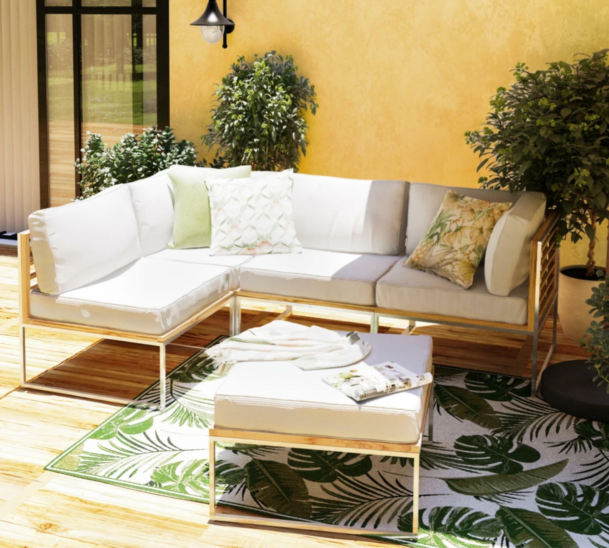 Loungeecke aus gebürstetem Edelstahl mit Teak  4