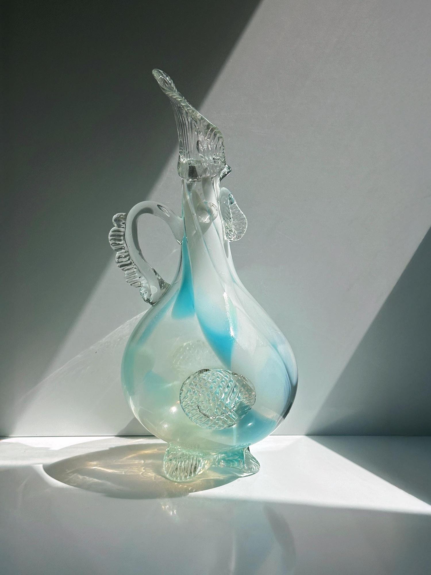 Vaso vintage in vetro di Murano blu anni '70 3