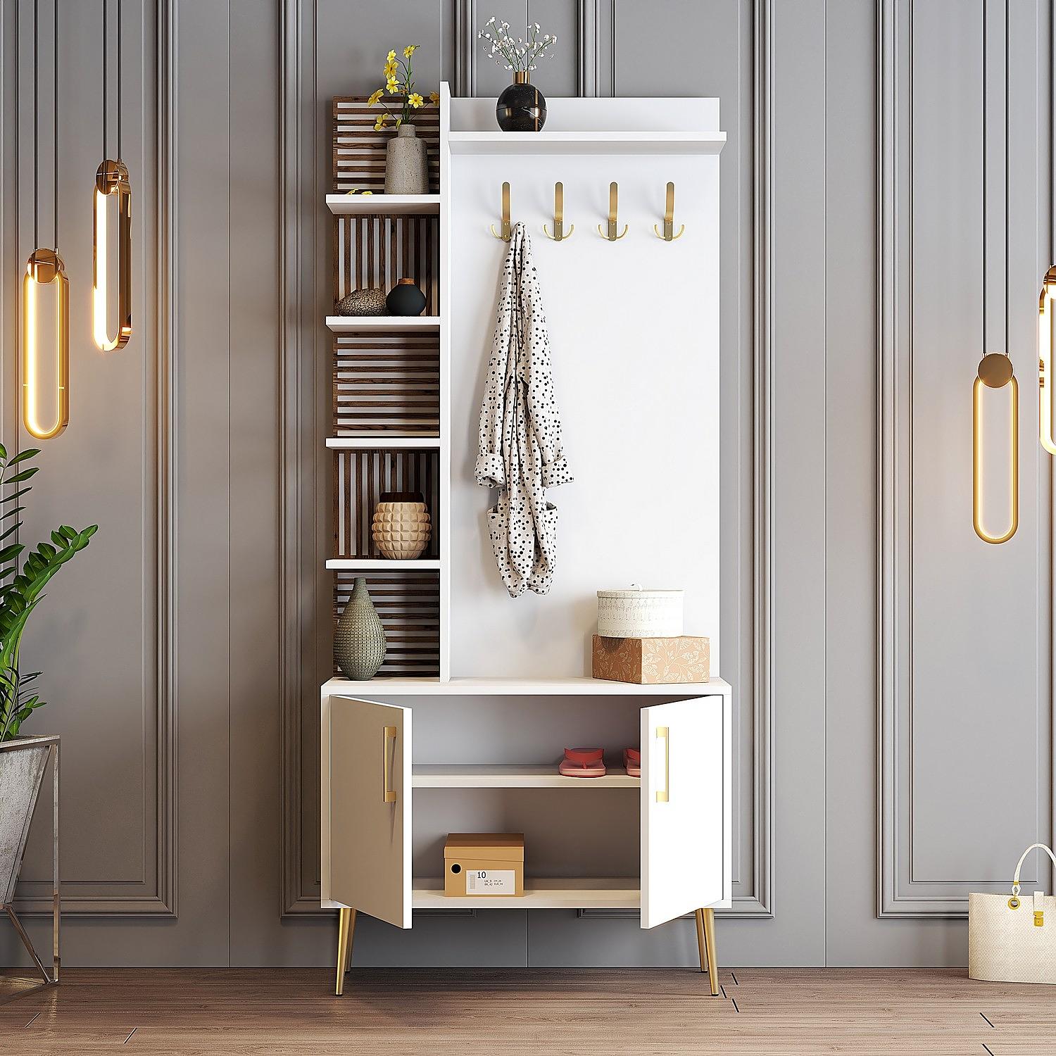 Vienna Wardrobe White with golden details 90cm x 200cm 1