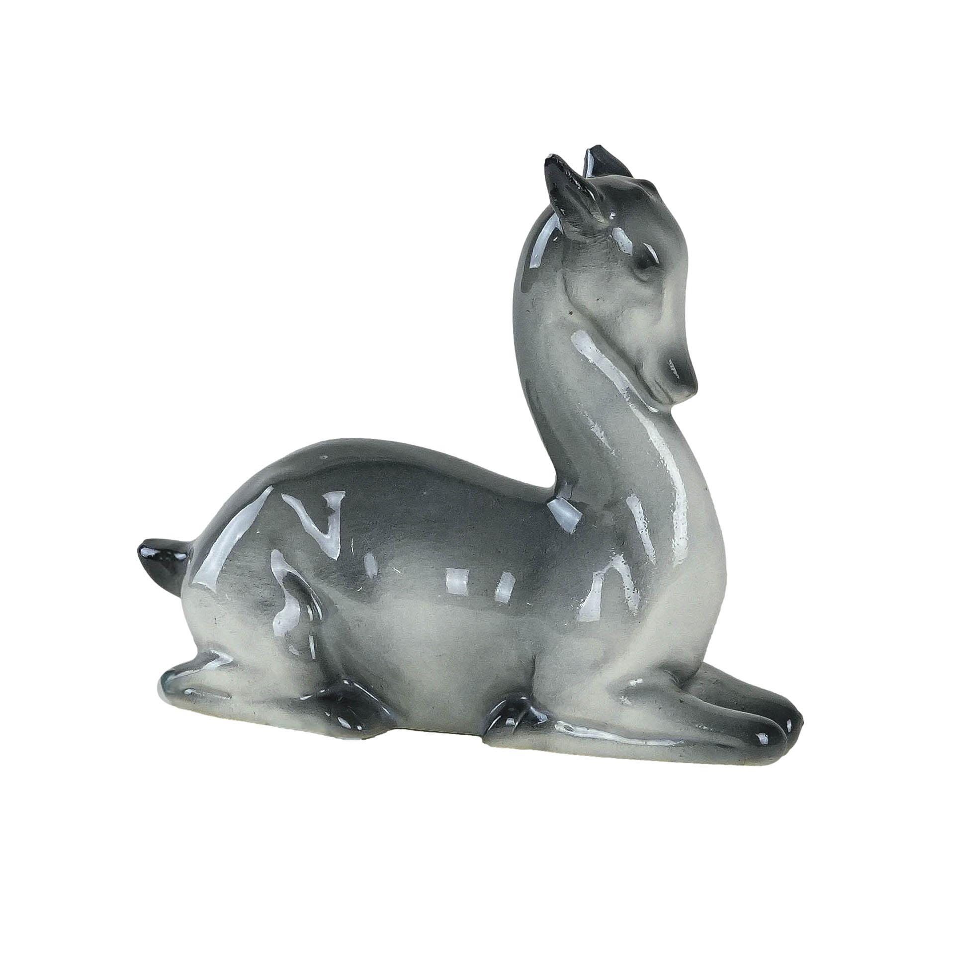 Ceramic fawn figure Grey 1970s 0