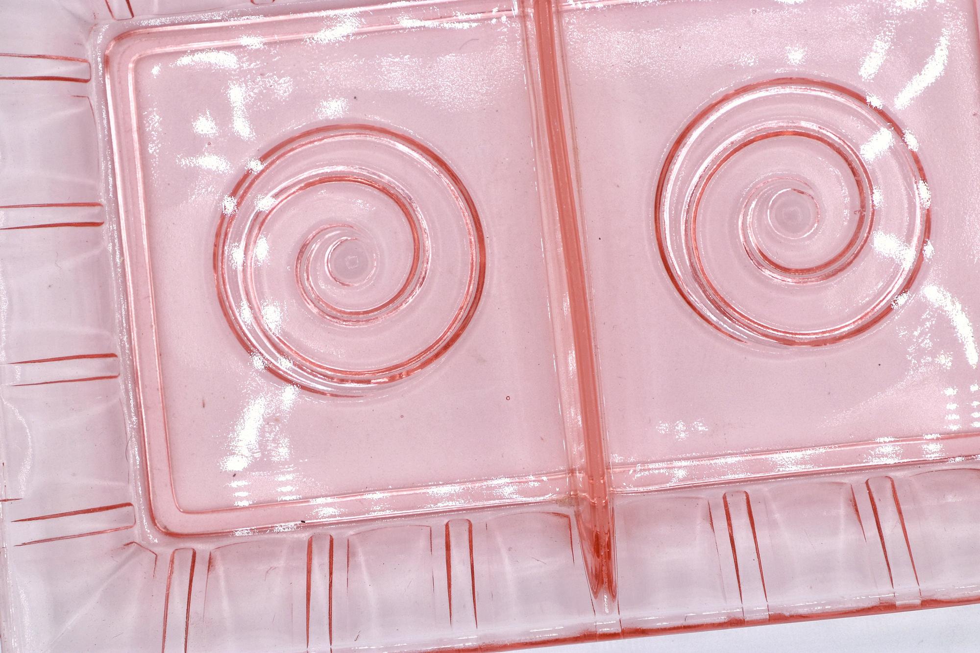 Vintage tray pressed glass pink 1930s 5