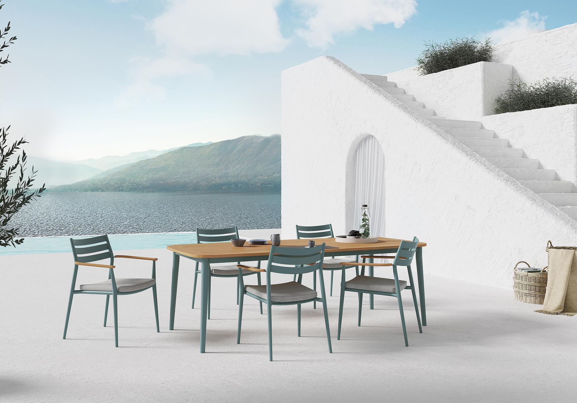 Charlie Tisch Teak-Platte Aluminium Petrol 170 x 100 cm 4