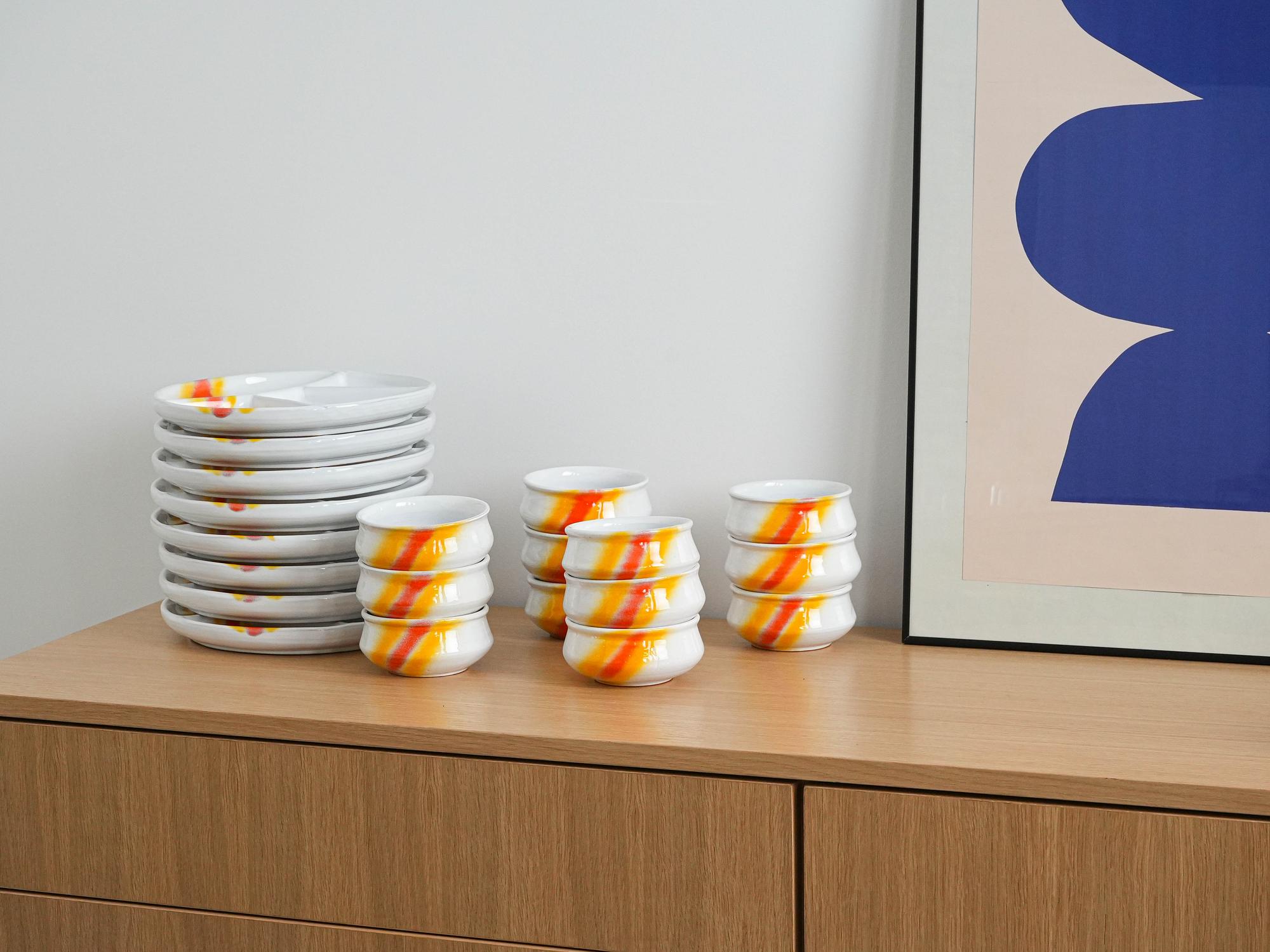 Servier-Set Weiß Orange 19 70er Jahre 1