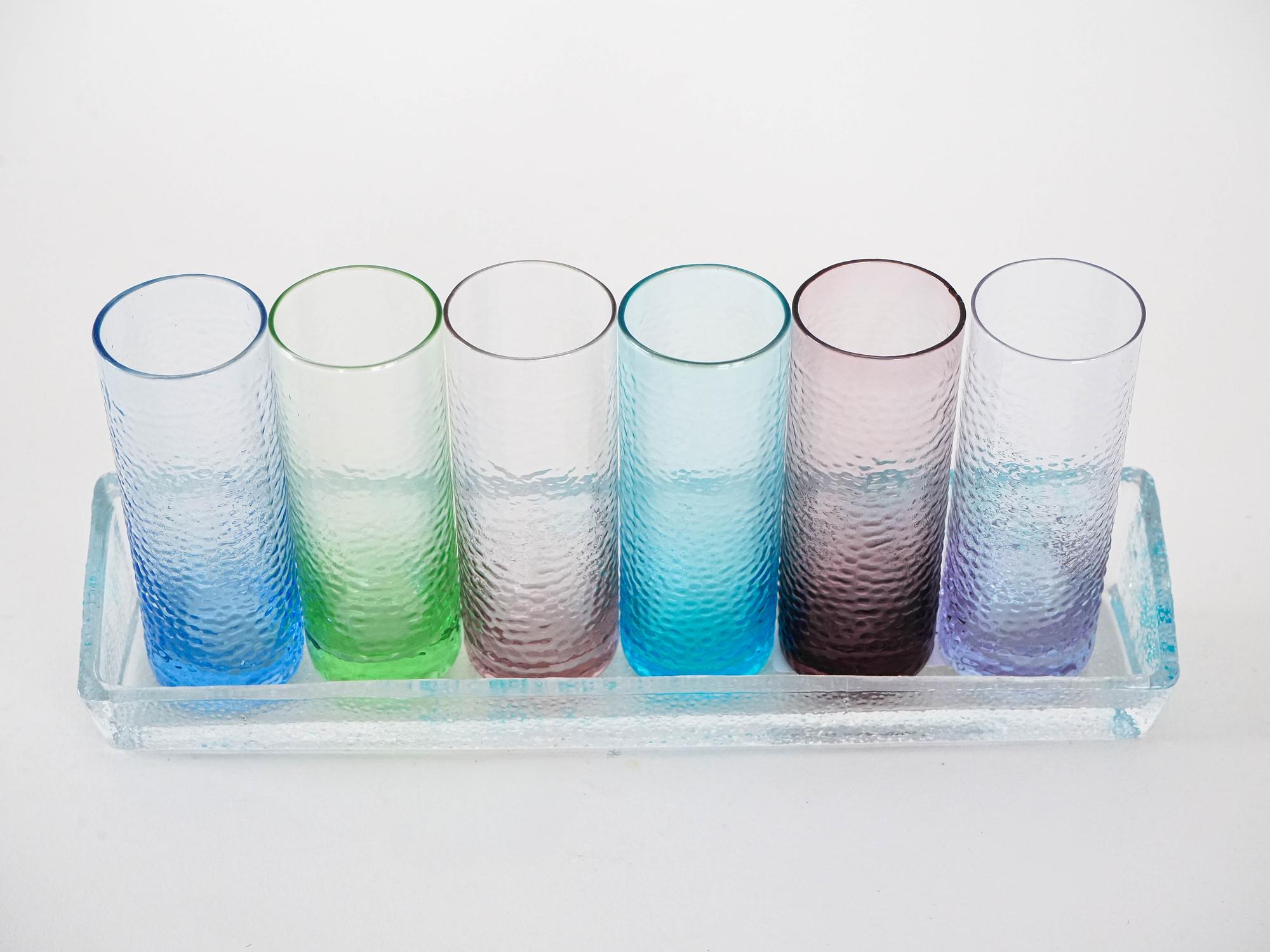 Glass set with tray multicolored 1970s 5