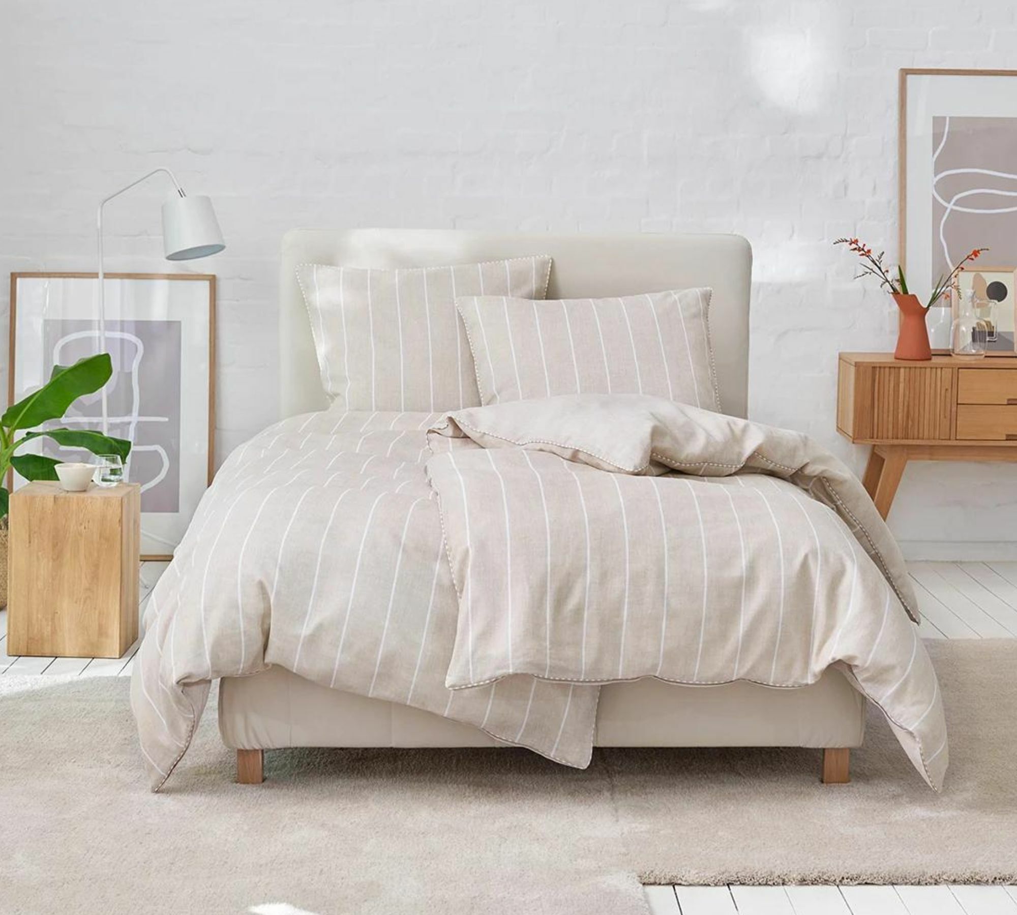 Bettwäsche Webstoff Beige Gestreift 140 x 200 cm 0