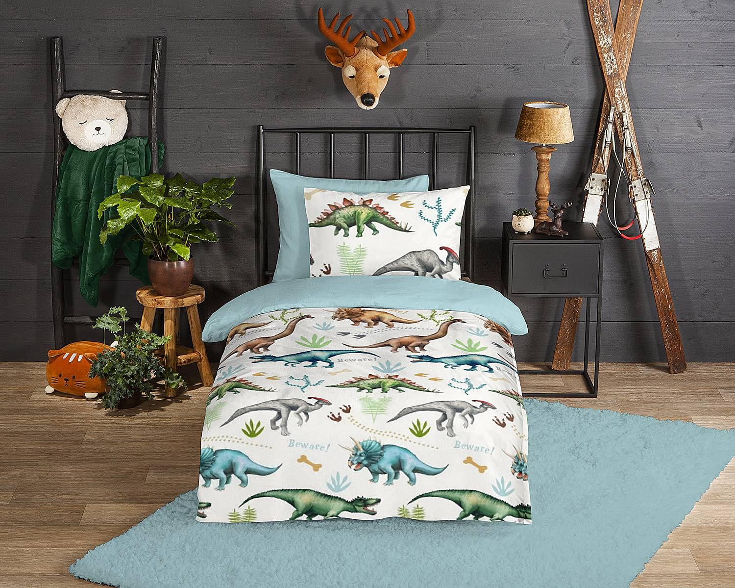 Dino bed linen cotton construction 140x200/220cm pillowcase 70x60cm 2