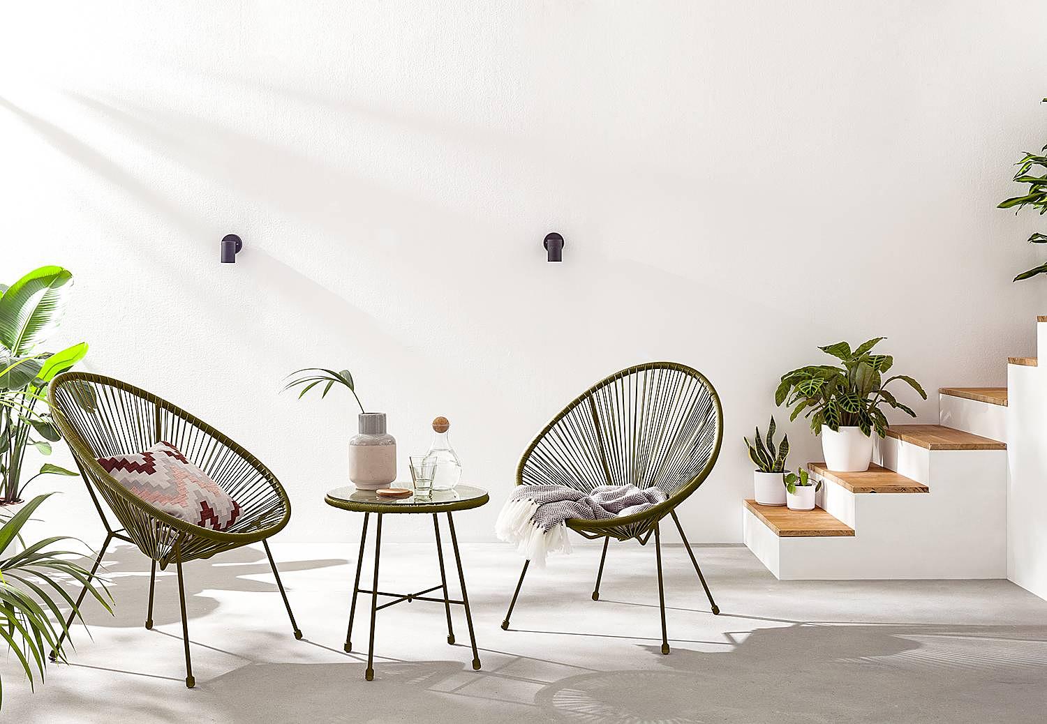 Garten Lounge 2er Set Copacabana Stahl Polyrattan Olivgrün 2