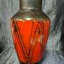 Vintage Vase Keramik Orange Schwarz 1
