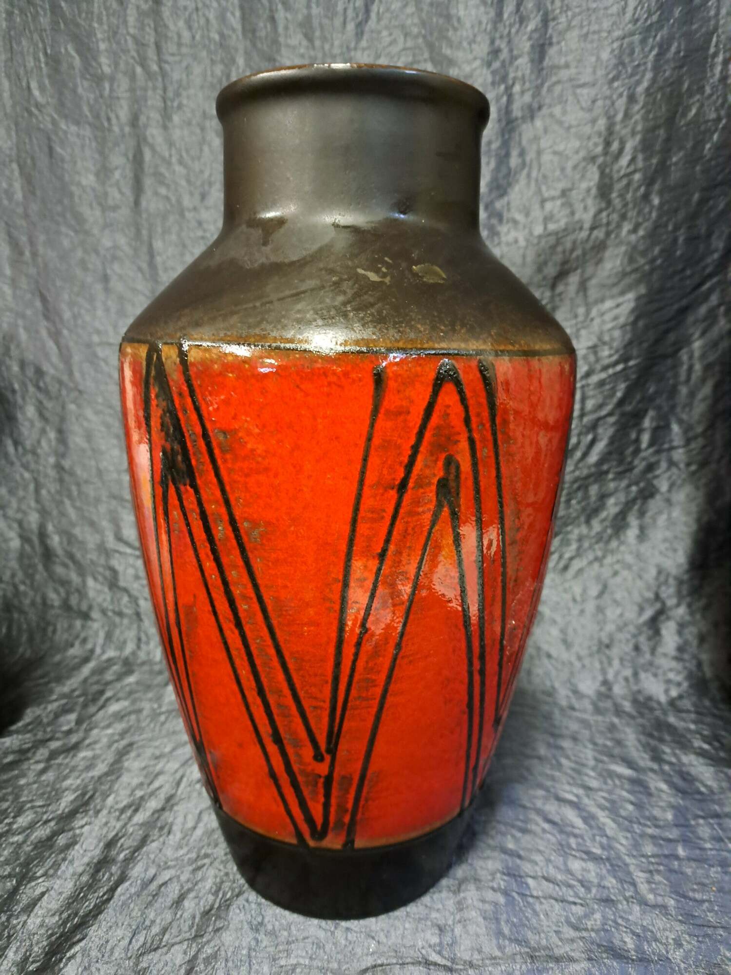 Vintage Vase Keramik Orange Schwarz 1