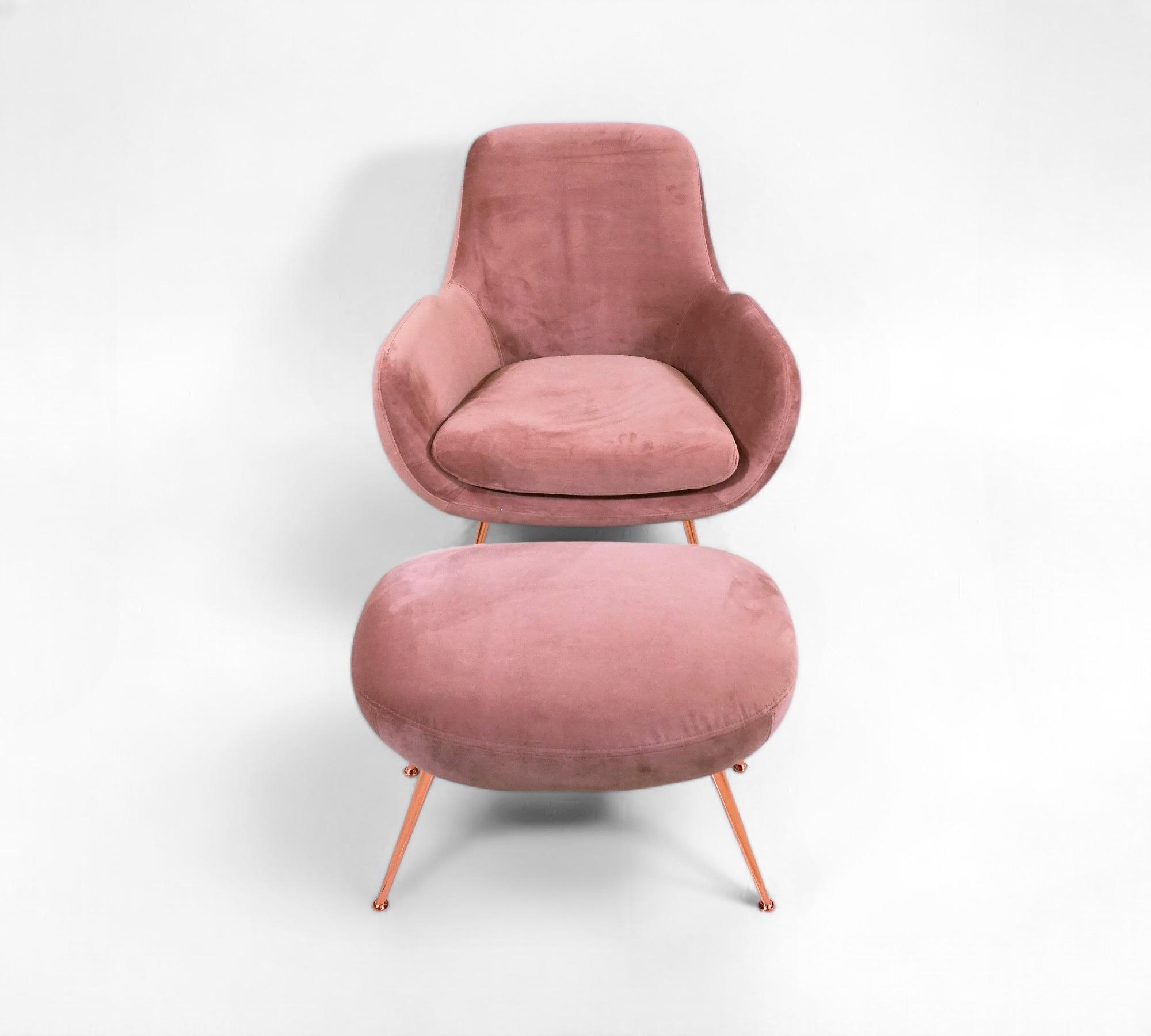 Moby Sessel und Fußhocker Chrom Samt 2