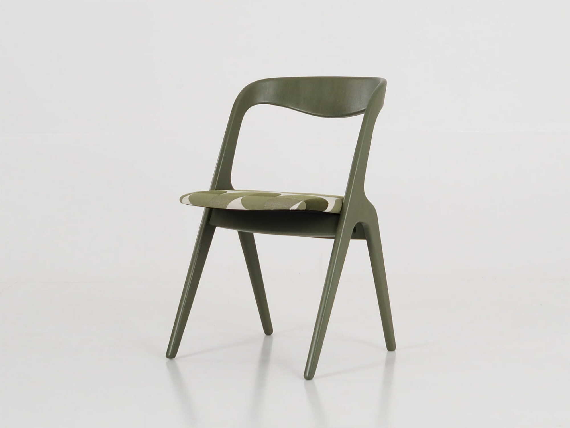 Vintage Chair Wood Fabric Green 1970s 1