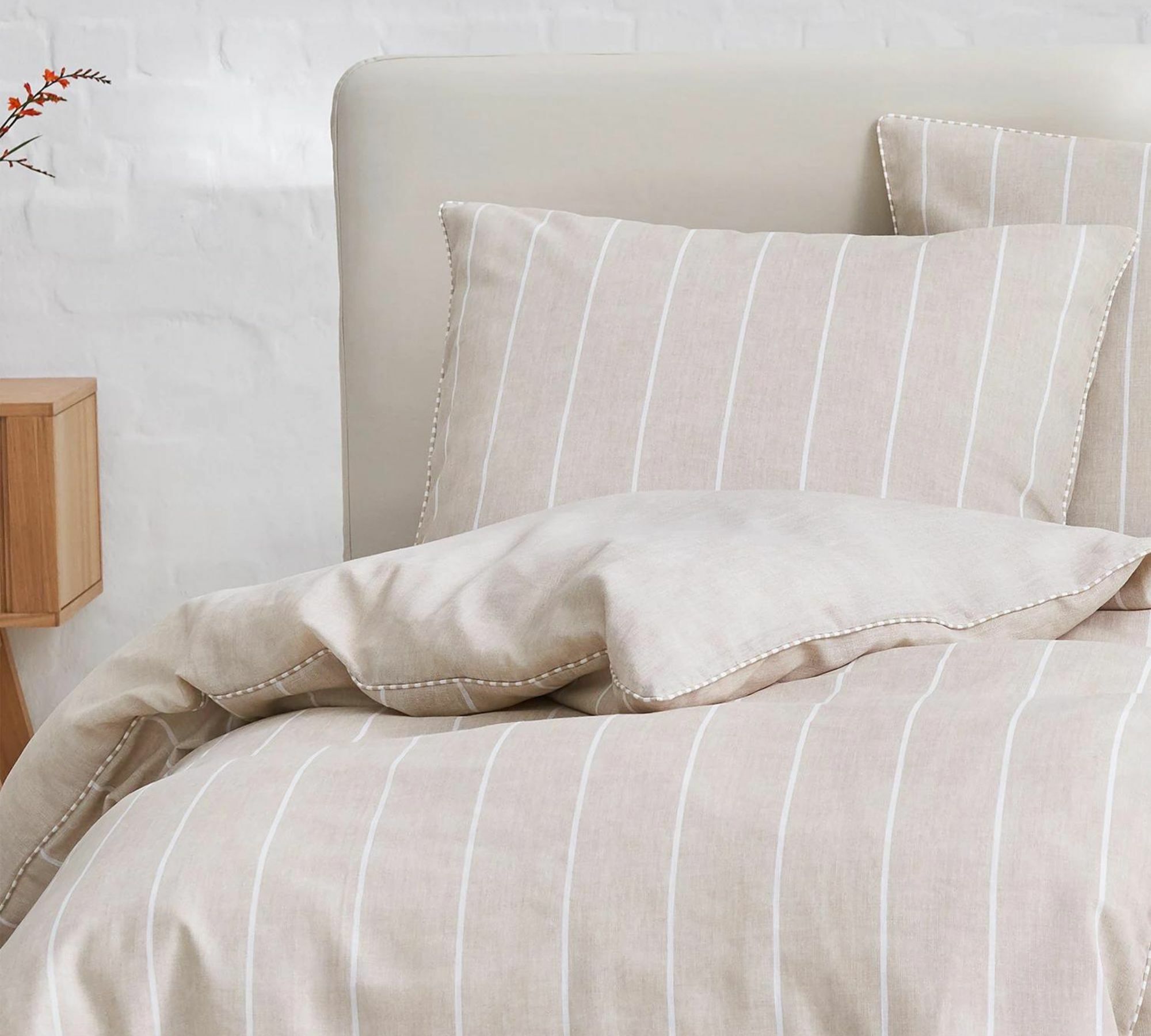 Bettwäsche Webstoff Beige Gestreift 140 x 200 cm 1