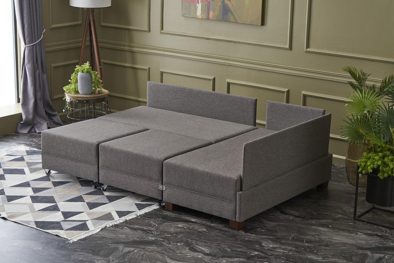 Fly corner sofa right with 2 ottomans brown 2