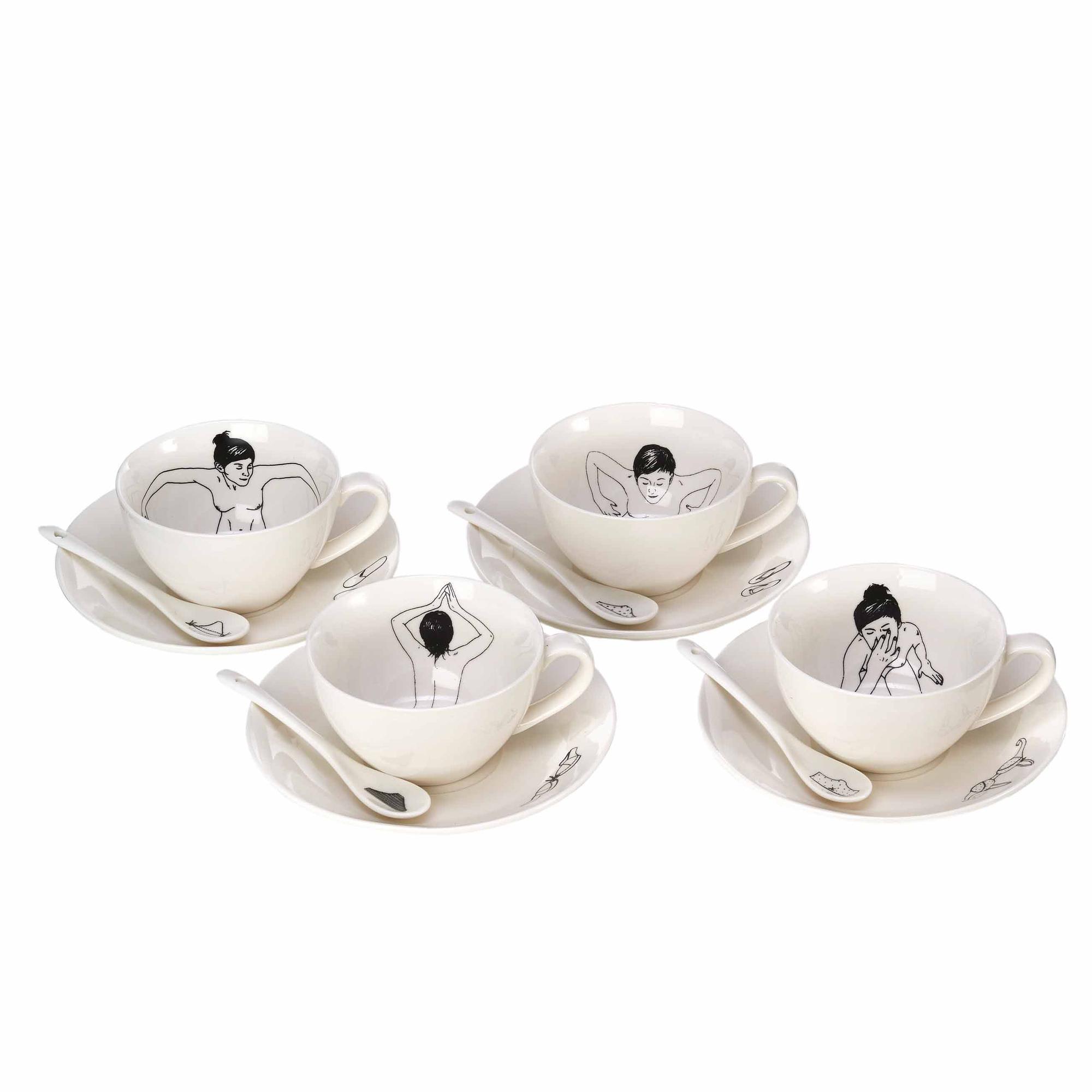4x Undressed Kaffeetasse mit Untertasse und Löffel 0