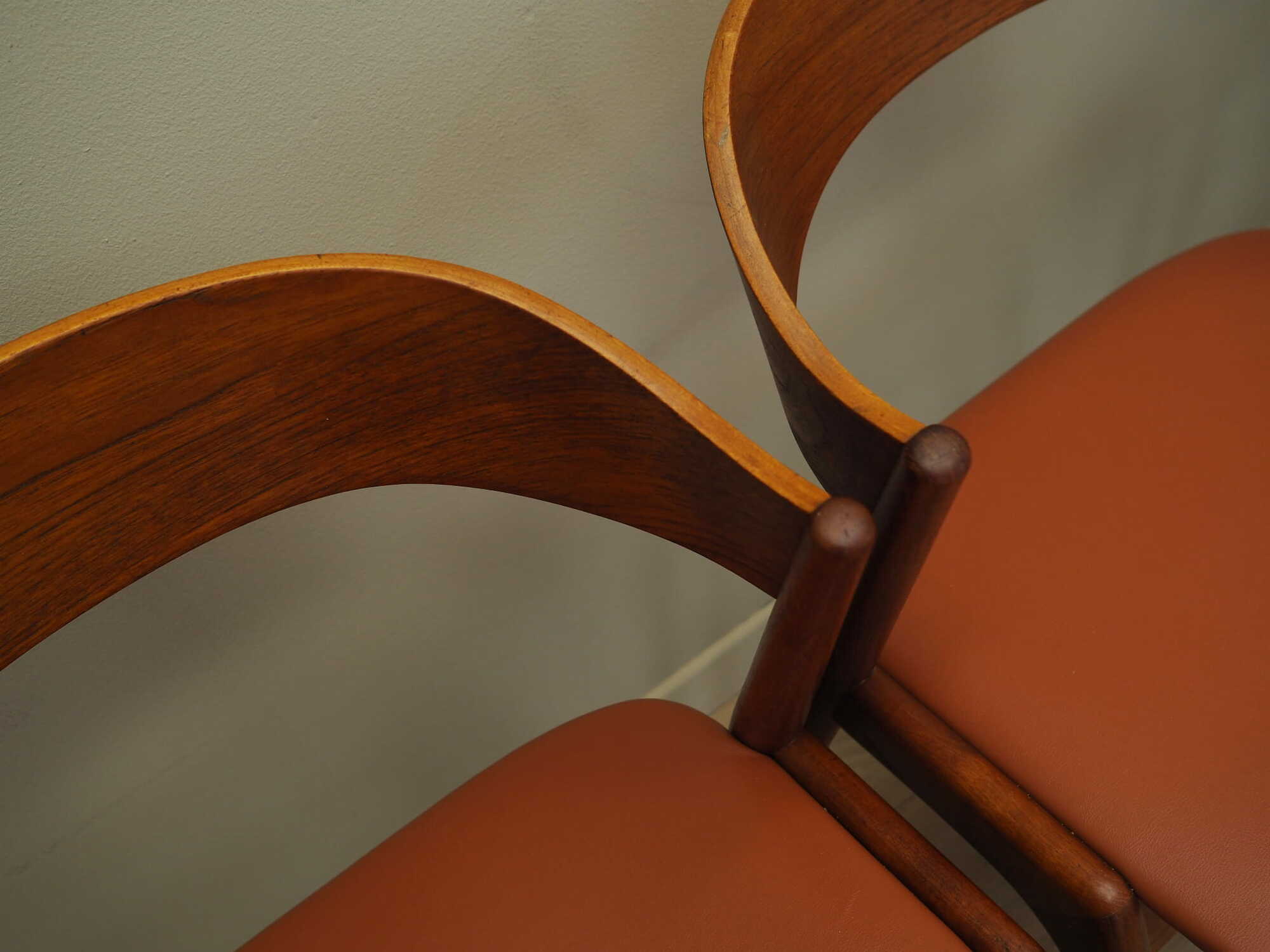 4x Chair Teak Wood Faux Leather Beige 1970s 3