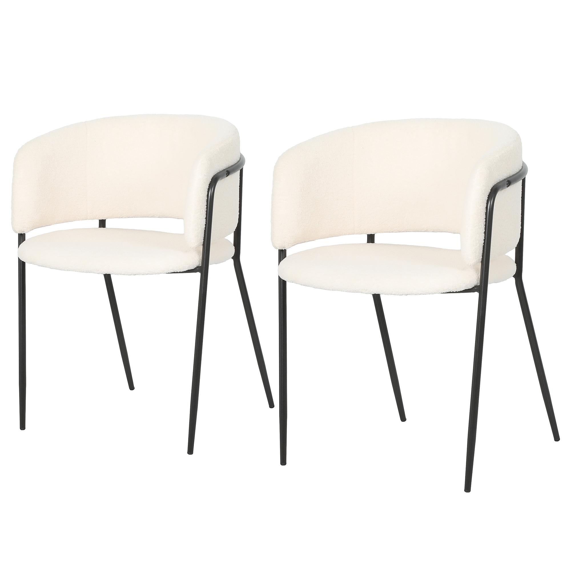 2x Kiboyo Armlehnstuhl Teddystoff Cremeweiß Schwarz 2