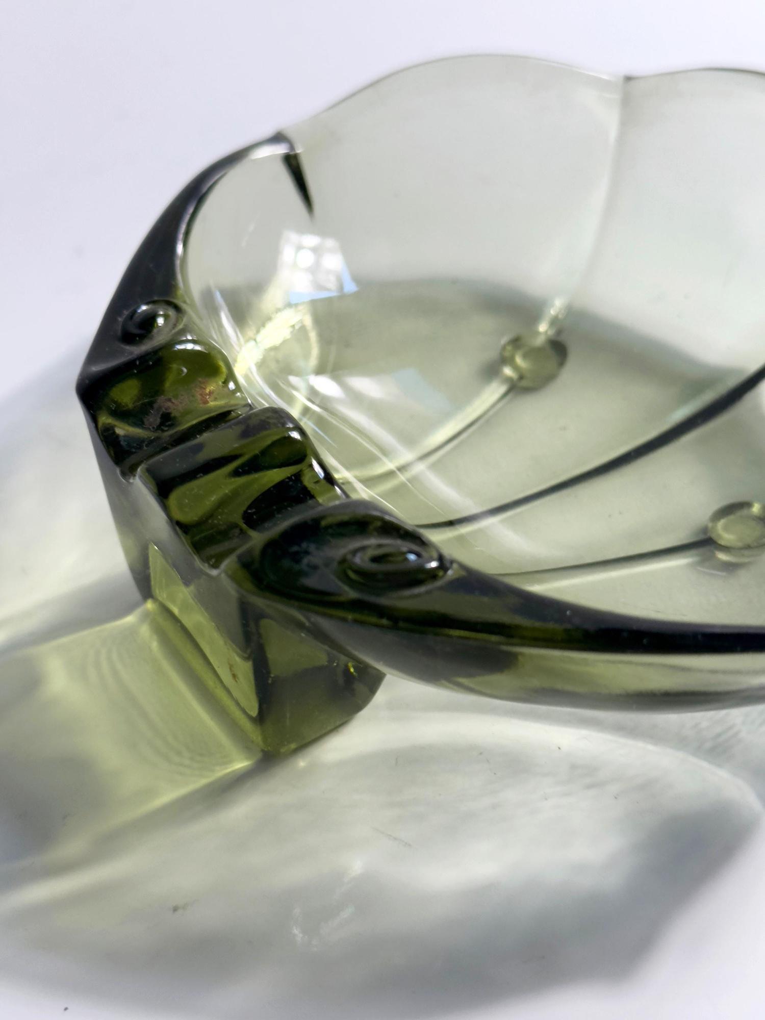 Vintage Shell Ashtray Smoked Glass Green 1970s 3