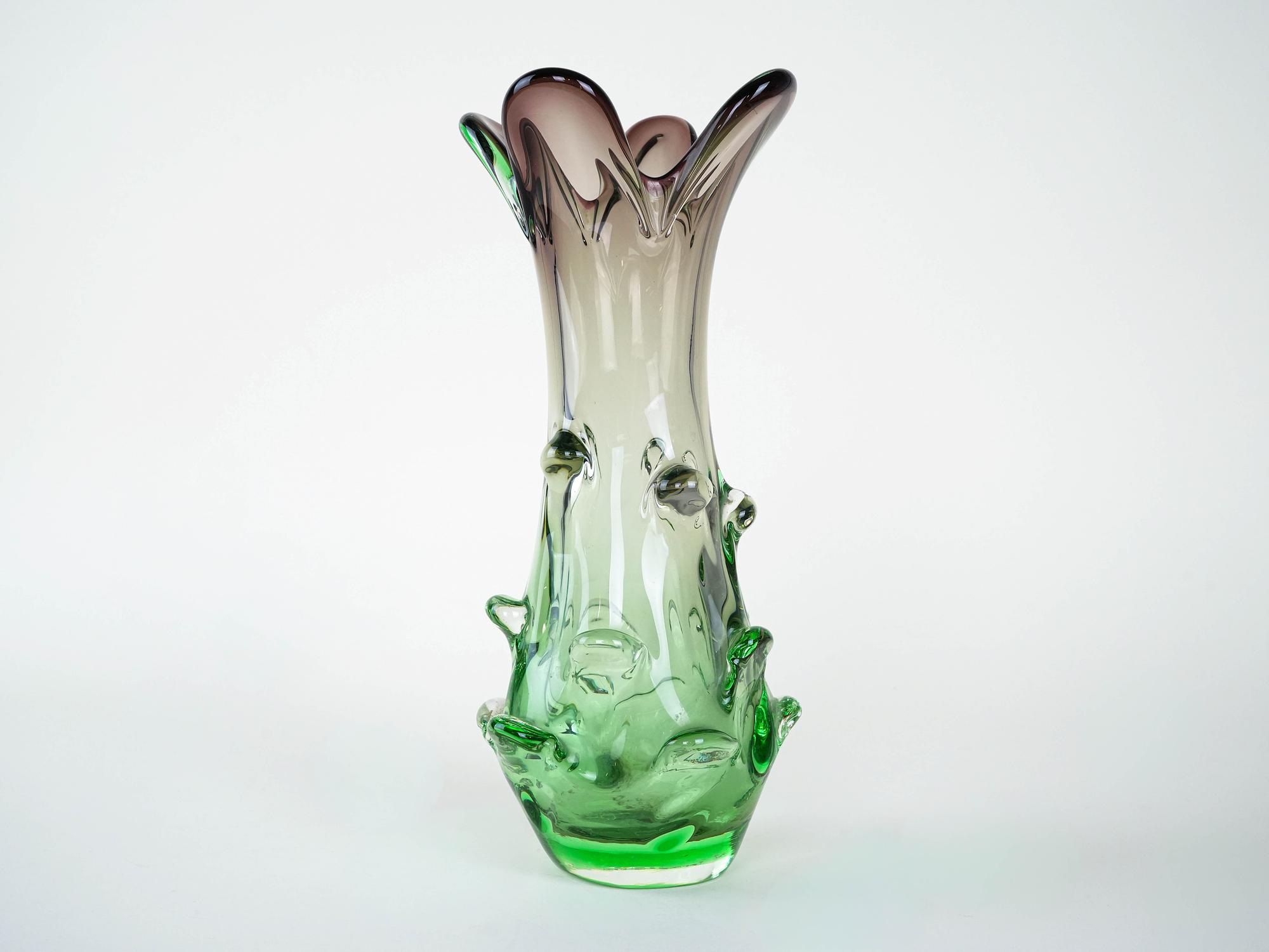 Vase Muranoglas Grün 1960er Jahre 6