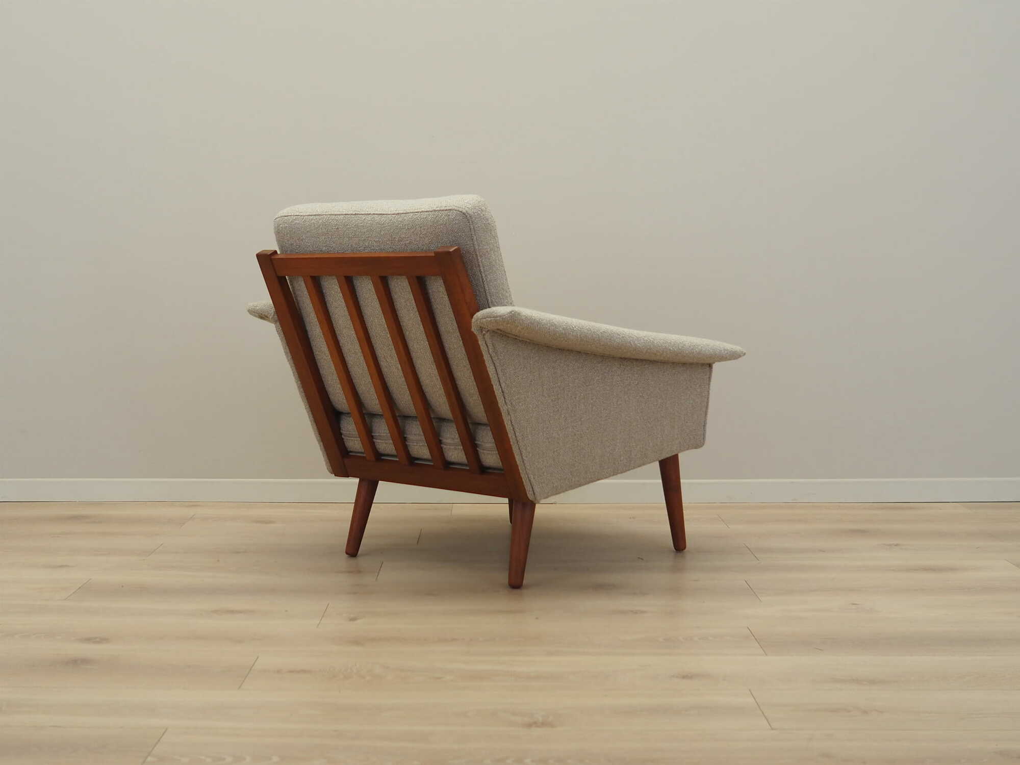 Vintage Sessel Teakholz Textil Grau 1970er Jahre 5