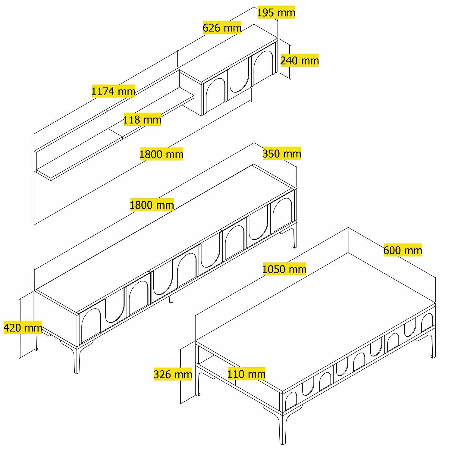 Lyon 3 Wohnzimmermöbel-Set Holzfurnier Creme Schwarz 5