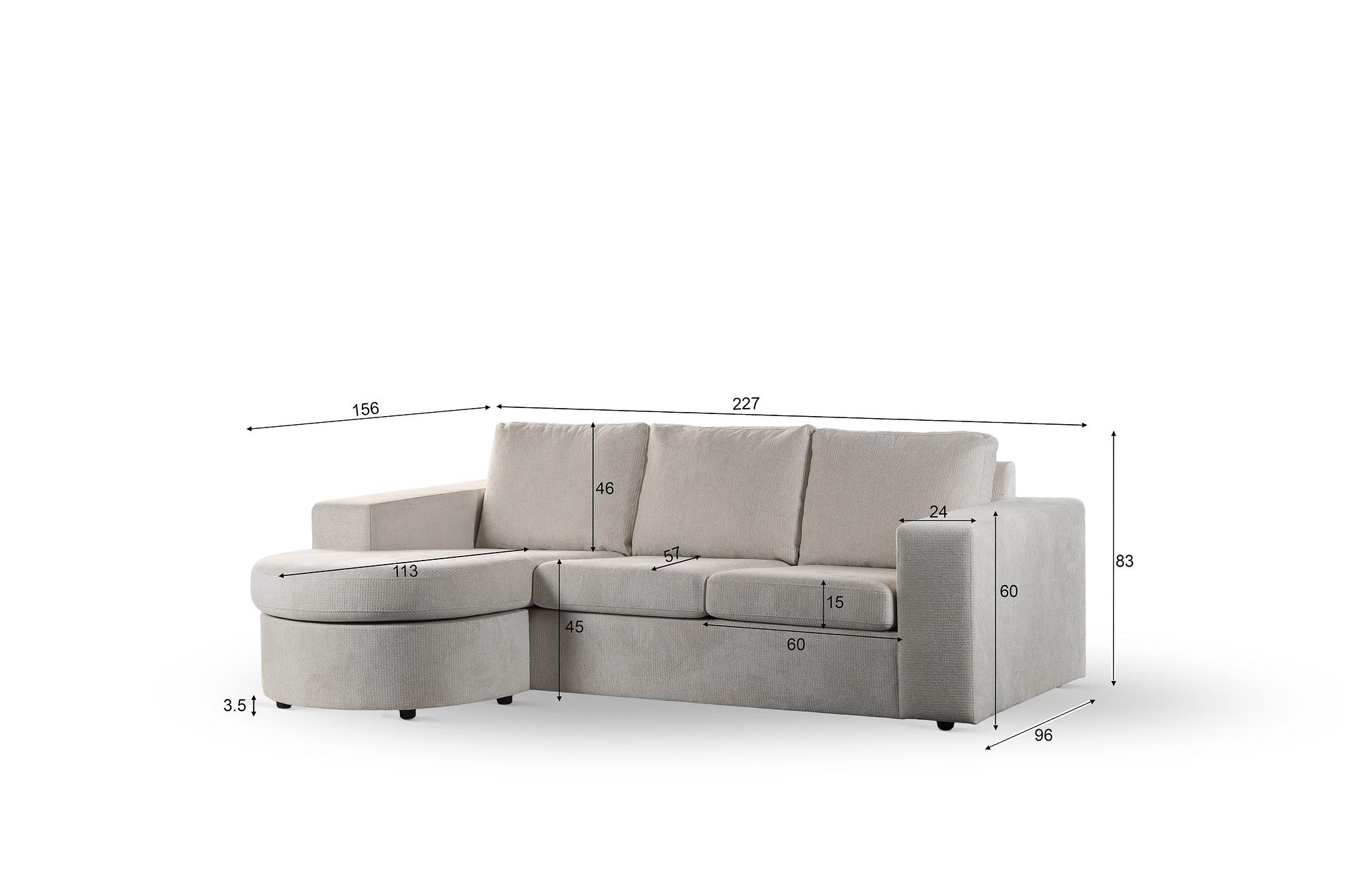Sofa 3-Sitzer Chaiselongue Rechts Links Stoff Beige 2