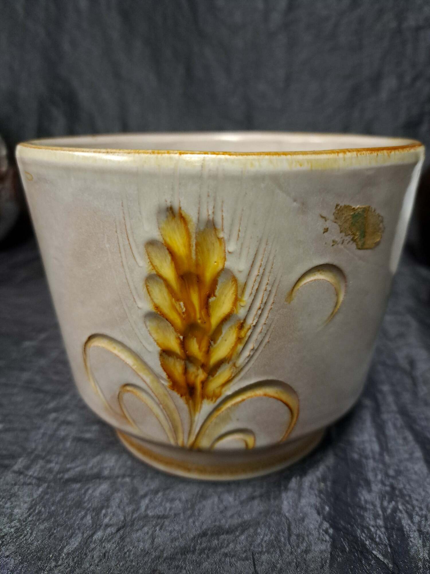Vintage Blumentopf Keramik Gelb Beige 1