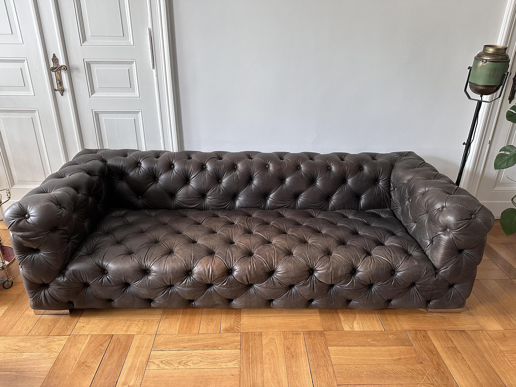 Chesterfield Sofa 3-Sitzer Leder Dunkelbraun 0