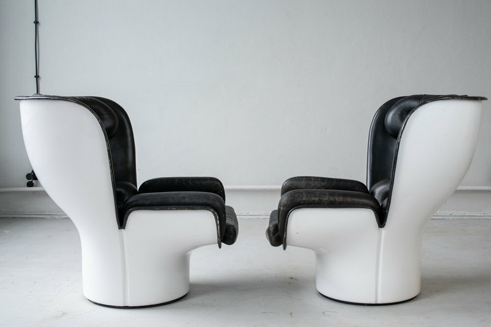 2x Vintage Joe Colombo Elda Sessel Leder Fiberglas Schwarz 2