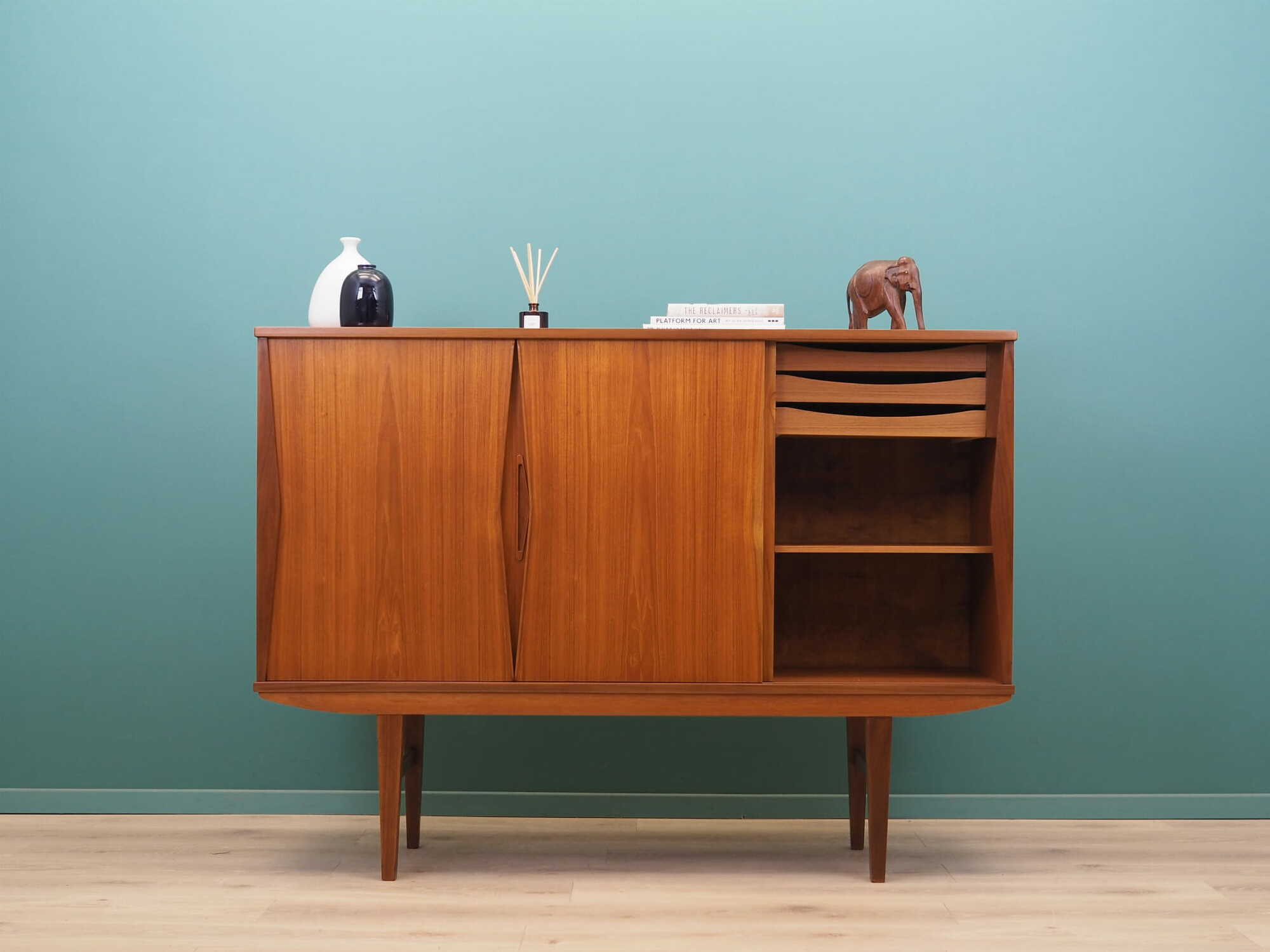 Vintage Highboard Teakholz Braun 1960er Jahre 2