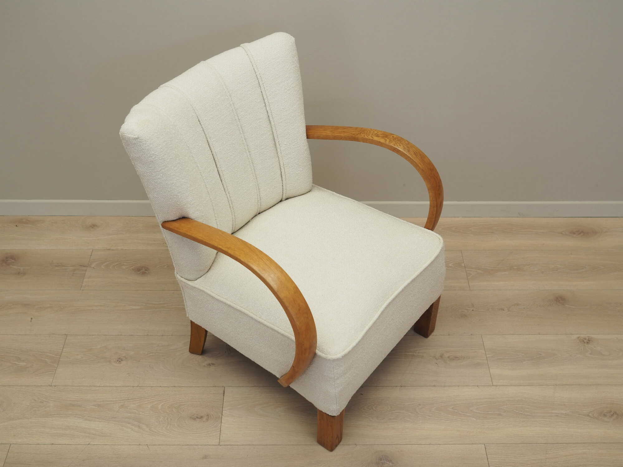 Vintage armchair oak wood textile cream 1950s 8
